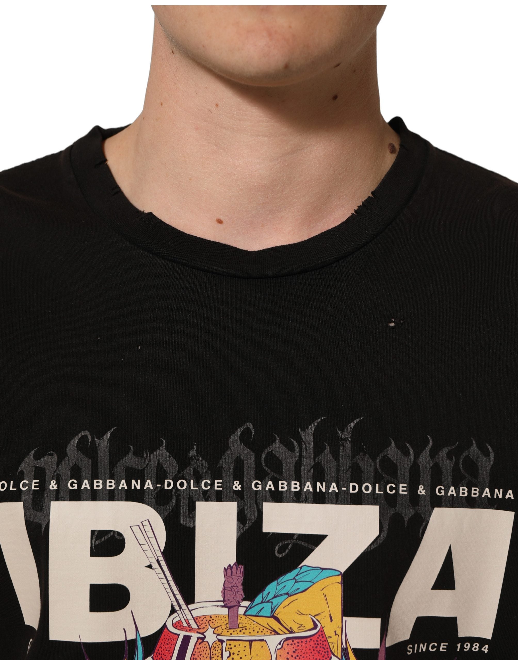 Dolce & Gabbana Black Tropical "IBIZA" Men Crew Neck T-shirt Dolce & Gabbana