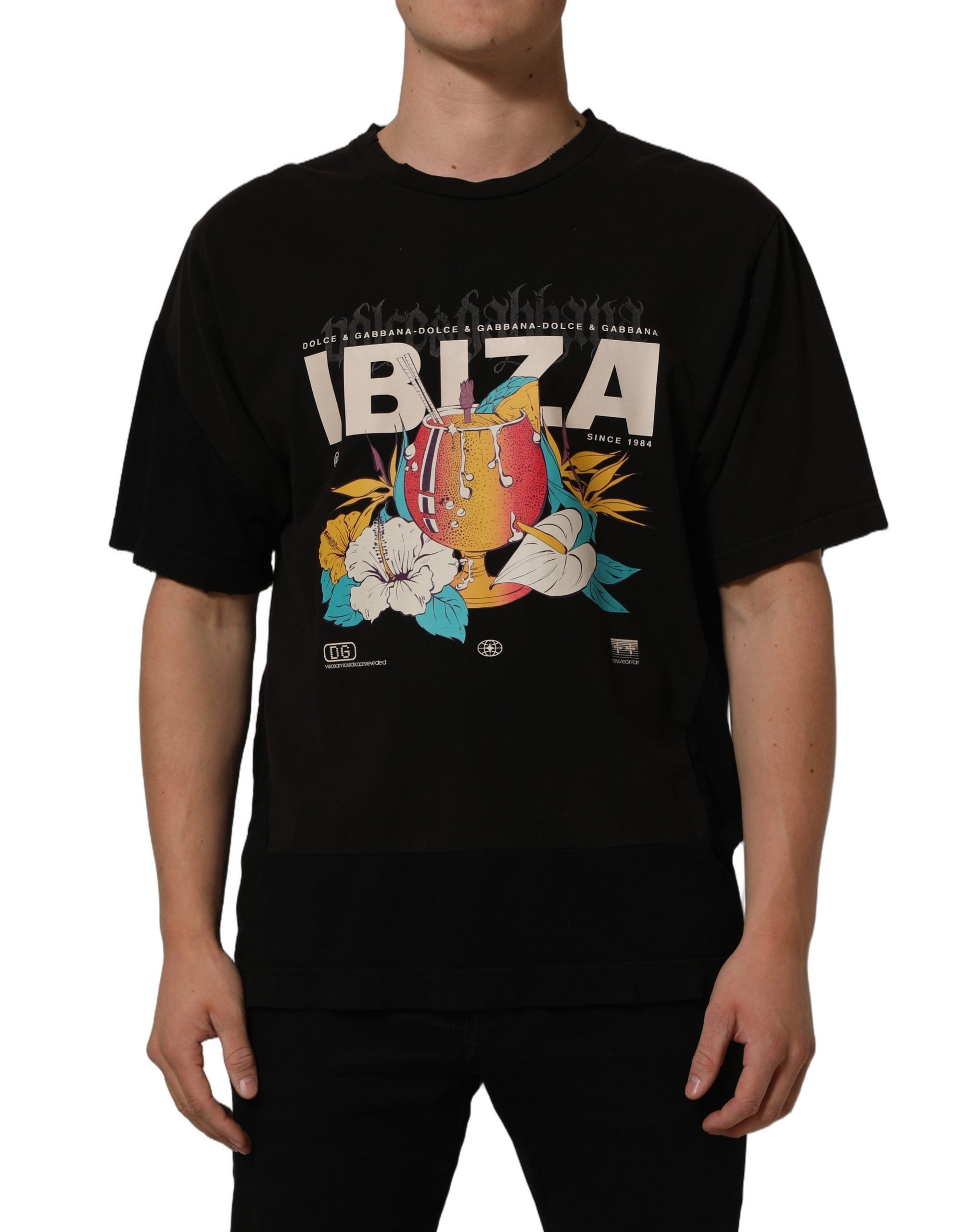 Dolce & Gabbana Black Tropical "IBIZA" Men Crew Neck T-shirt Dolce & Gabbana