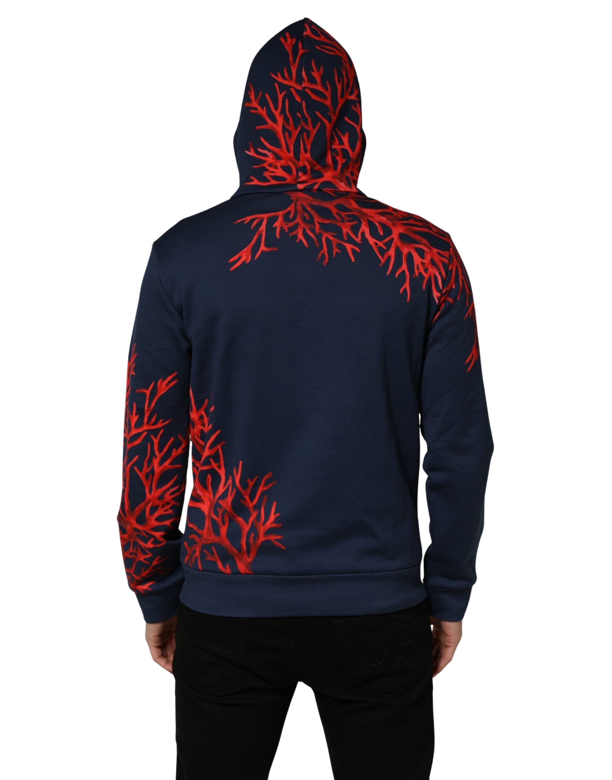 Dolce & Gabbana Blue Cotton Coral Logo Hooded Sweatshirt Sweater Dolce & Gabbana