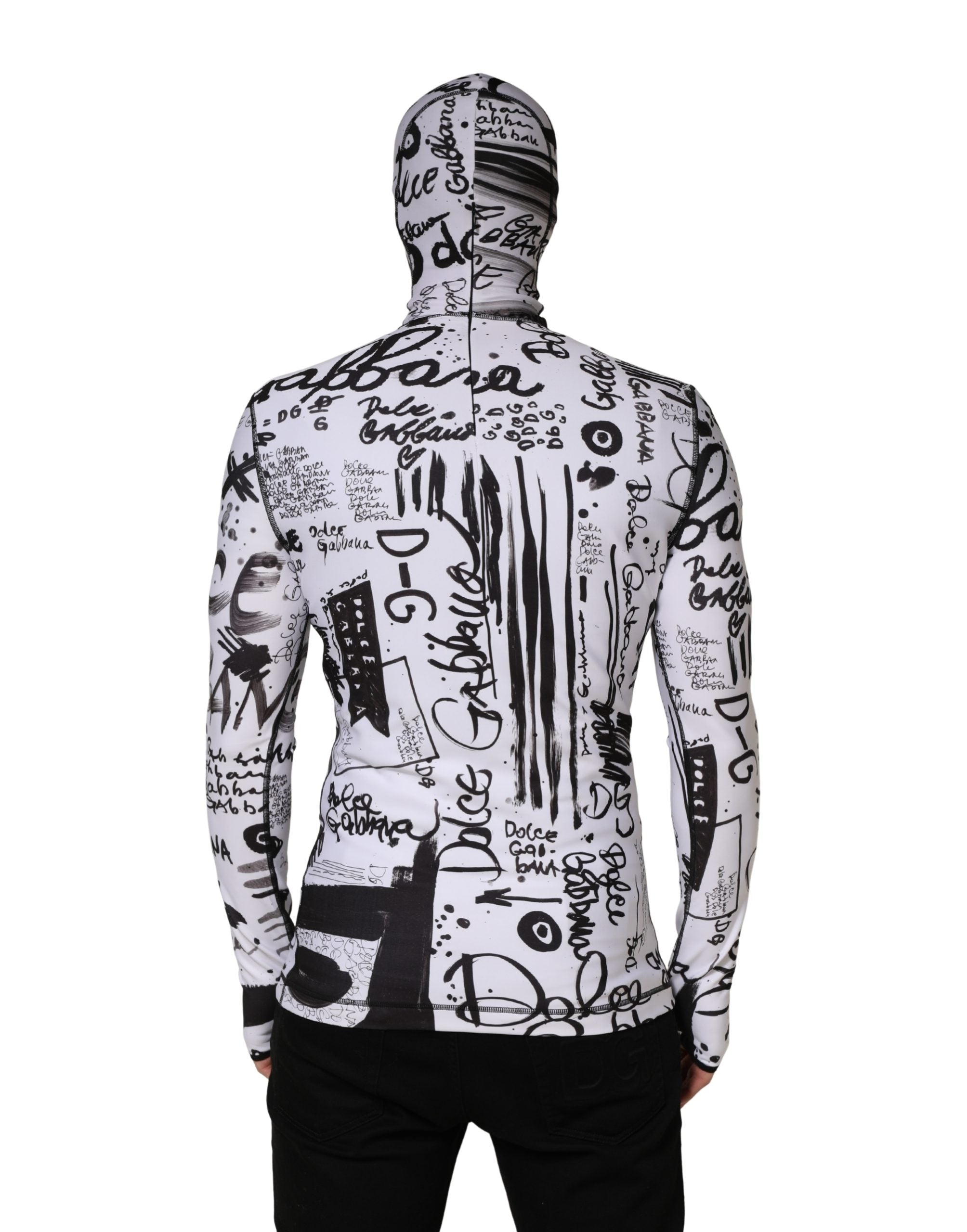 Dolce & Gabbana White Jersey Graffiti Print Balaclava Hood Sweater Dolce & Gabbana