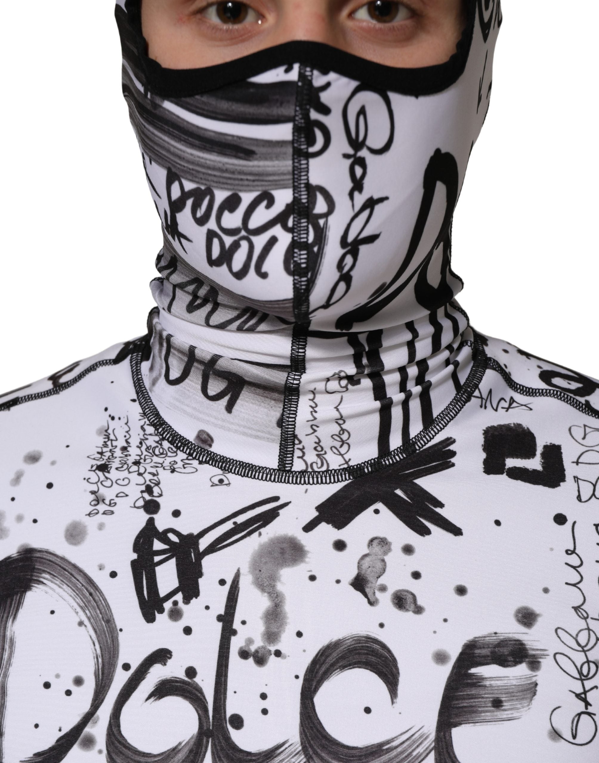 Dolce & Gabbana White Jersey Graffiti Print Balaclava Hood Sweater Dolce & Gabbana
