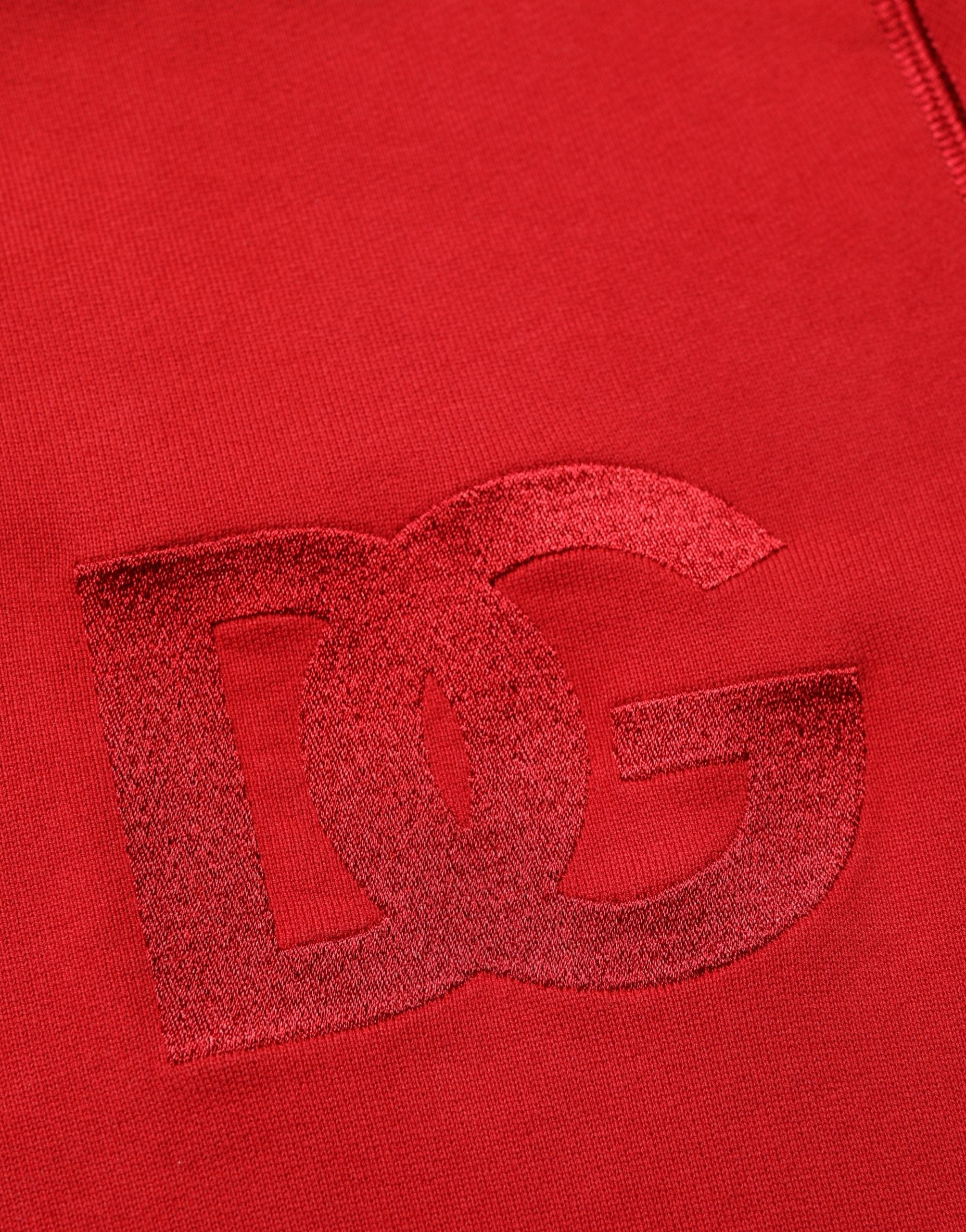 Dolce & Gabbana Red Embroidered Logo Hooded Full Zip Sweater Dolce & Gabbana