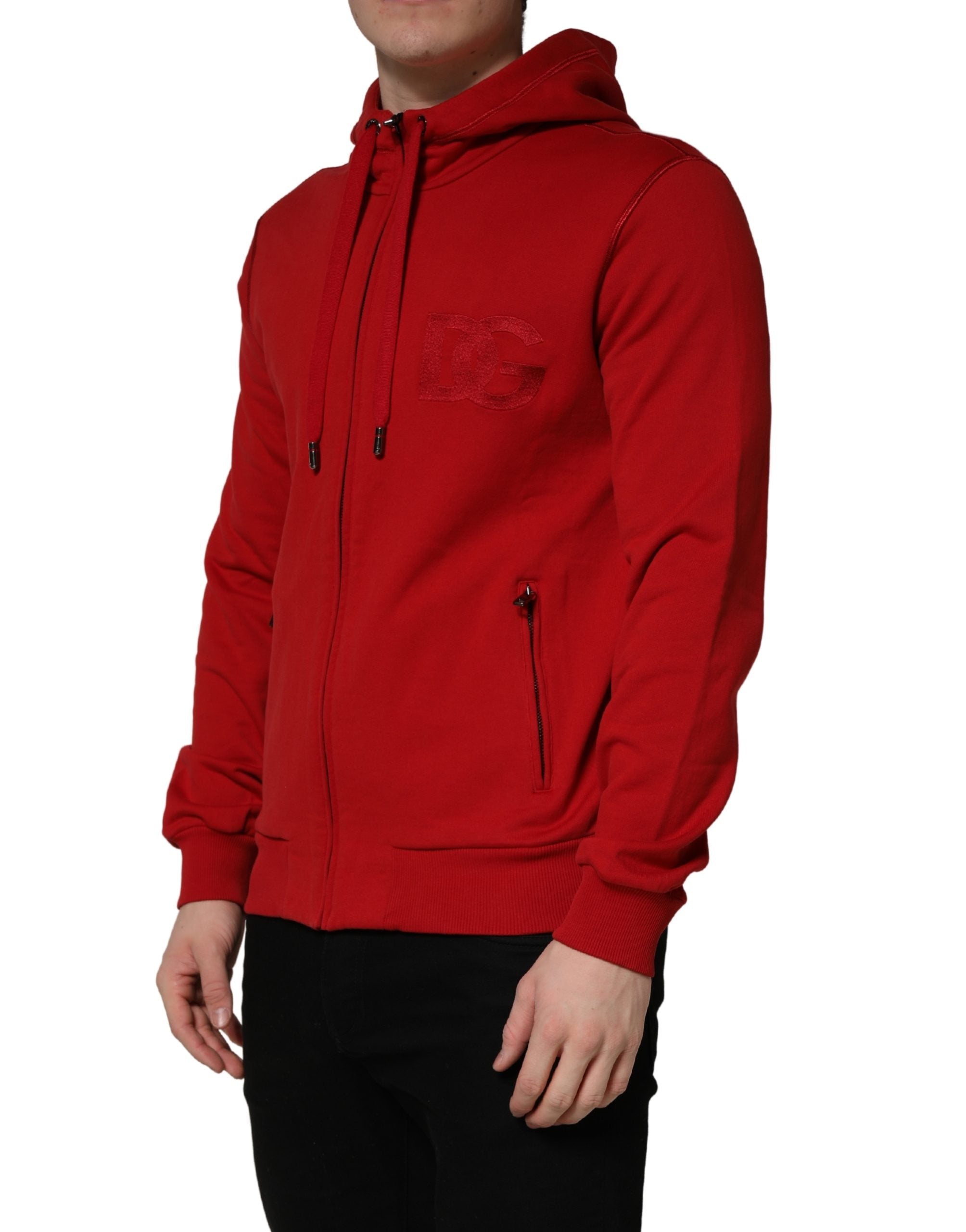 Dolce & Gabbana Red Embroidered Logo Hooded Full Zip Sweater Dolce & Gabbana