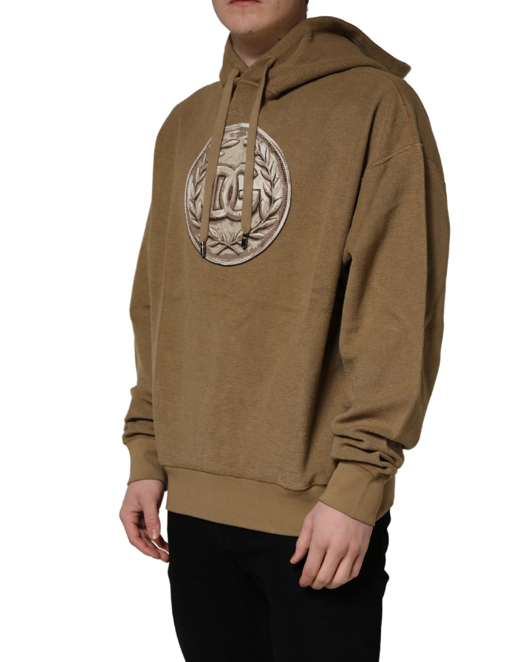 Dolce & Gabbana Brown Cotton Logo Coin Hooded Pullover Sweater Dolce & Gabbana