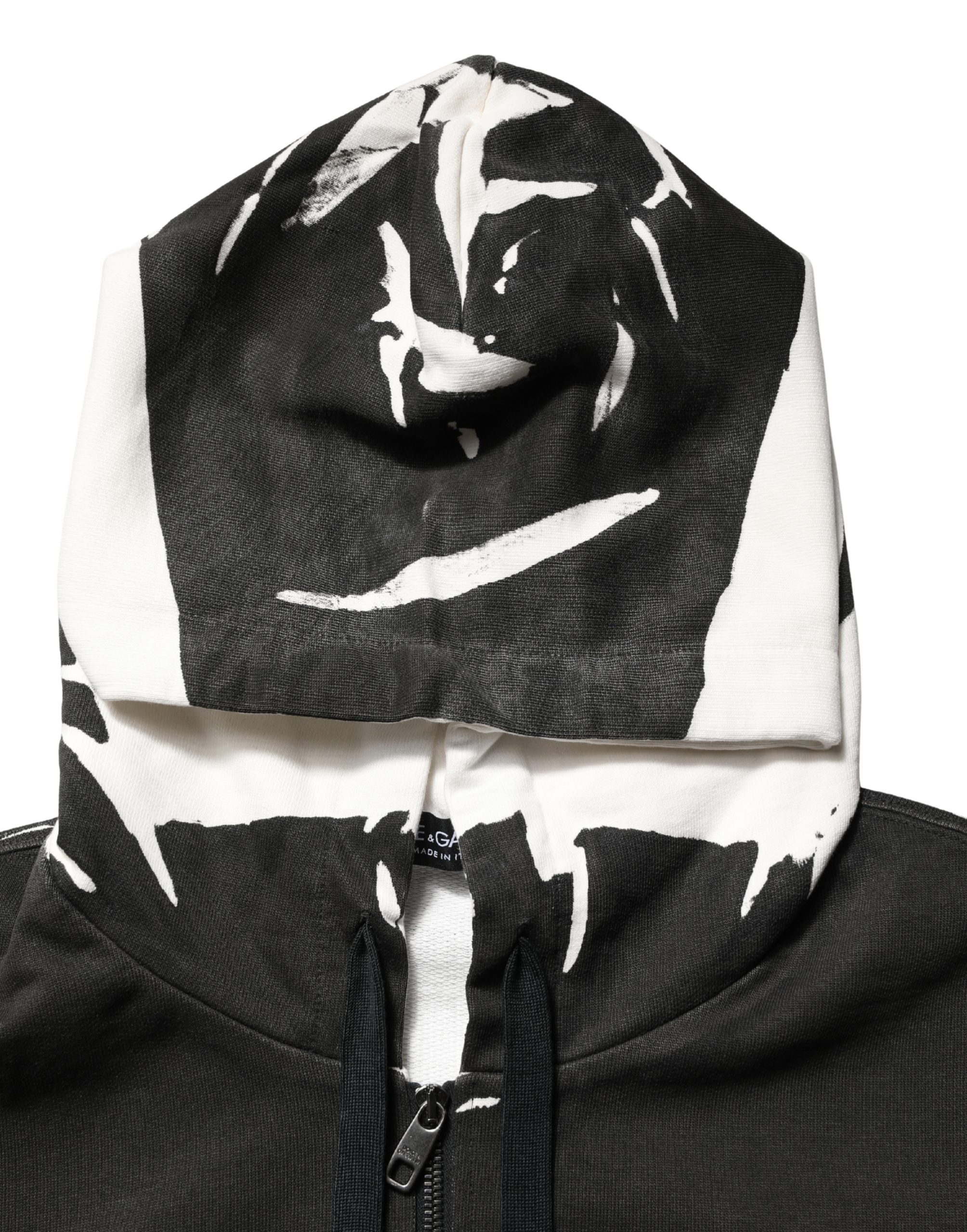 Dolce & Gabbana Black Cotton Logo Hooded Full Zip Sweater Dolce & Gabbana