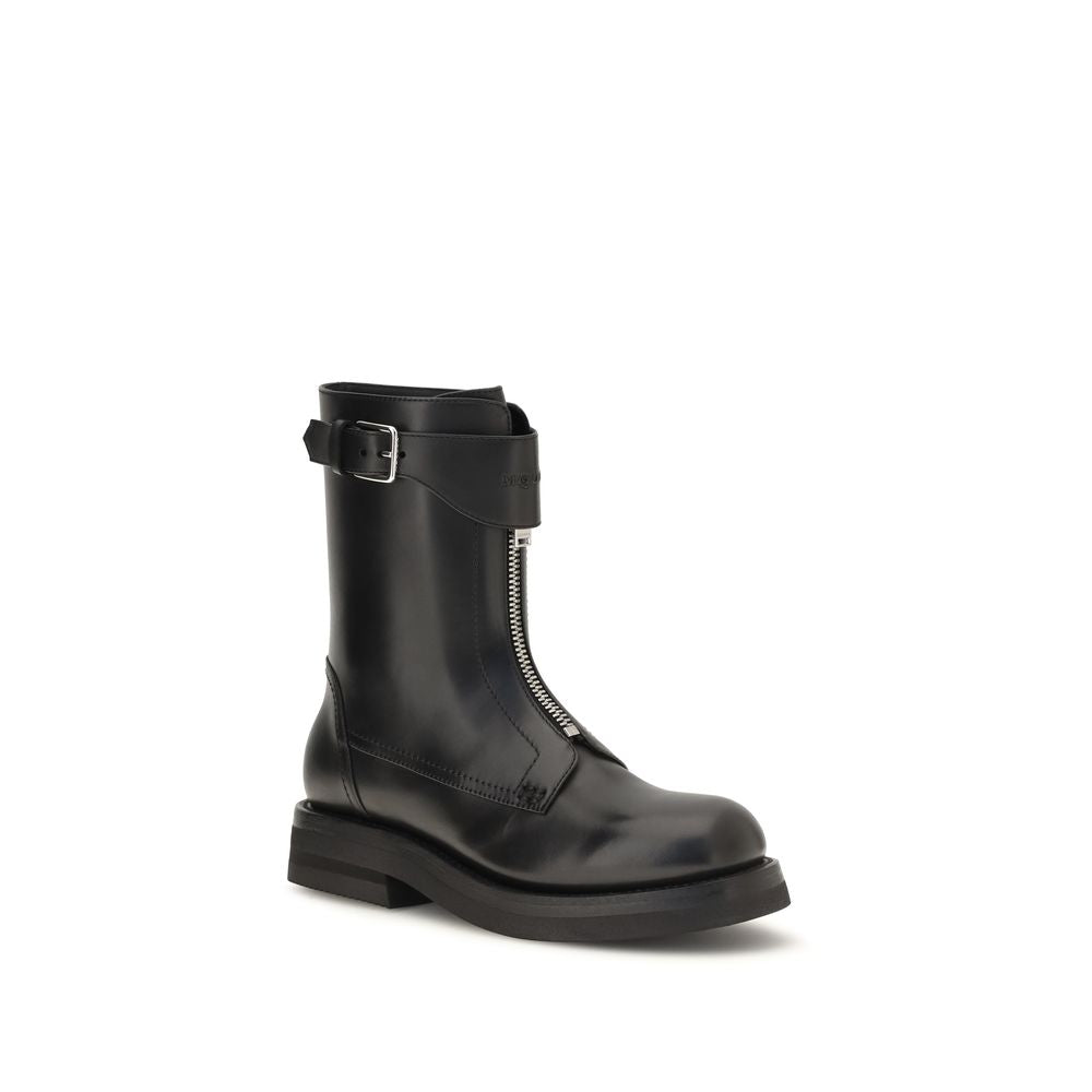 Alexander McQueen Black Calf Leather Bos Taurus Lace-Up Boots Alexander McQueen