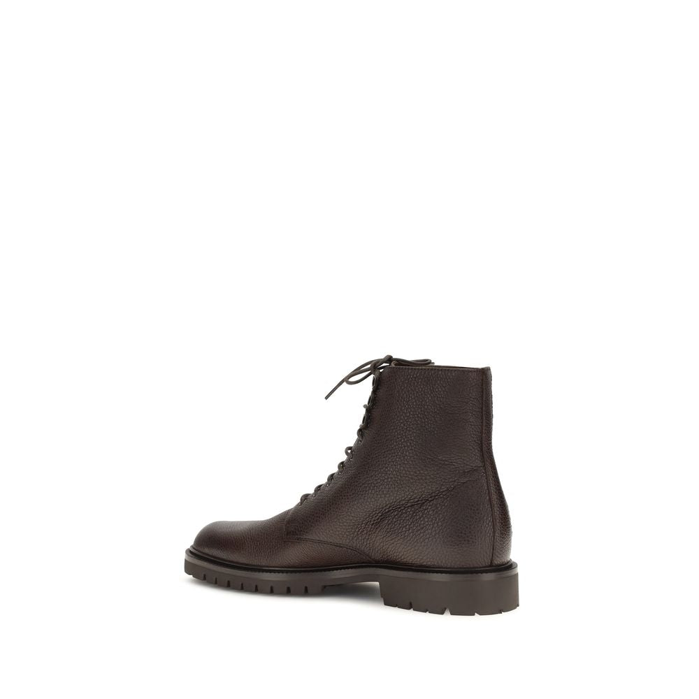 Brunello Cucinelli Brown Calf Leather Bos Taurus Lace-Up Boots Brunello Cucinelli