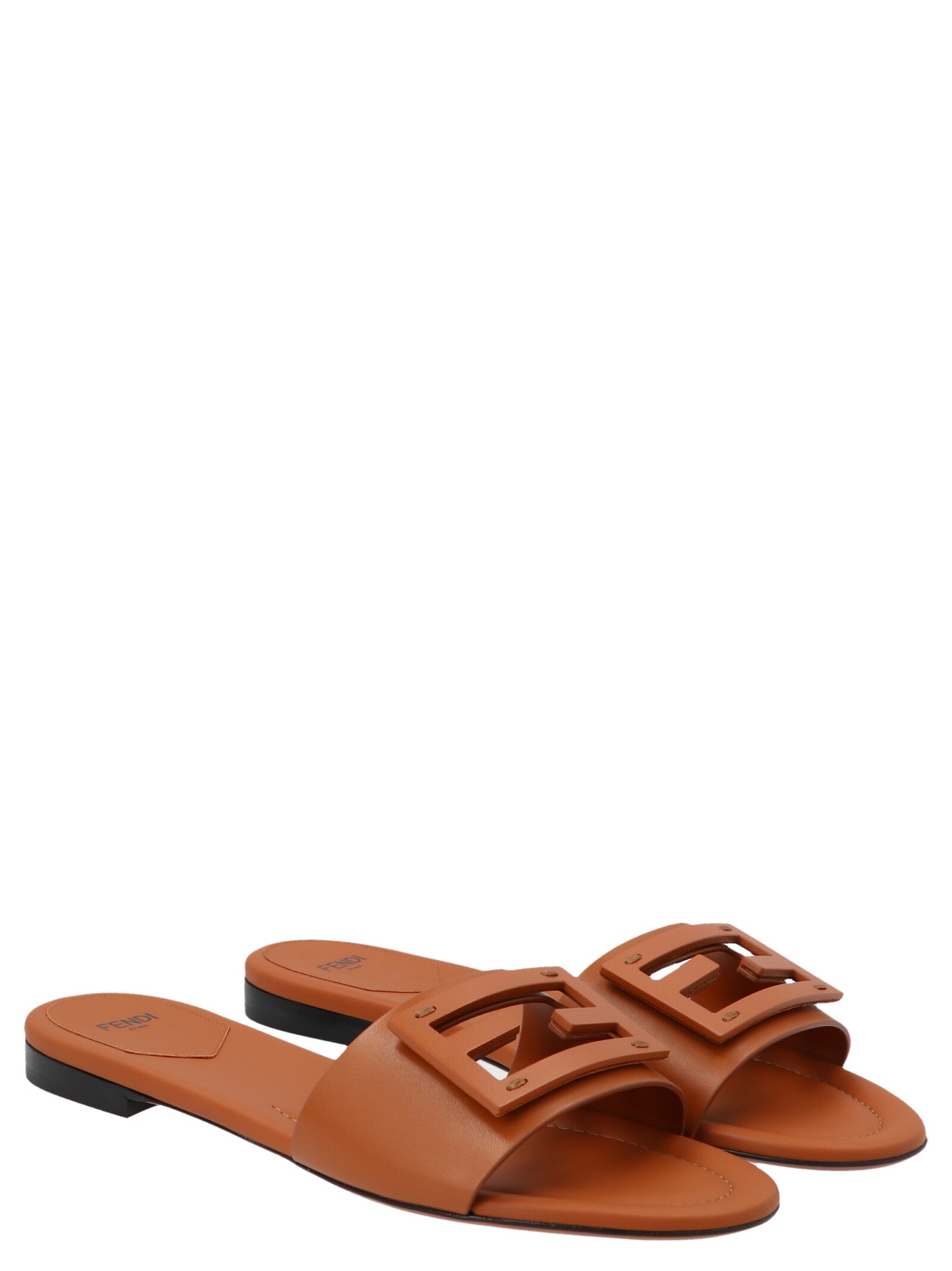 Fendi Brown Lamb Leather Slides Fendi