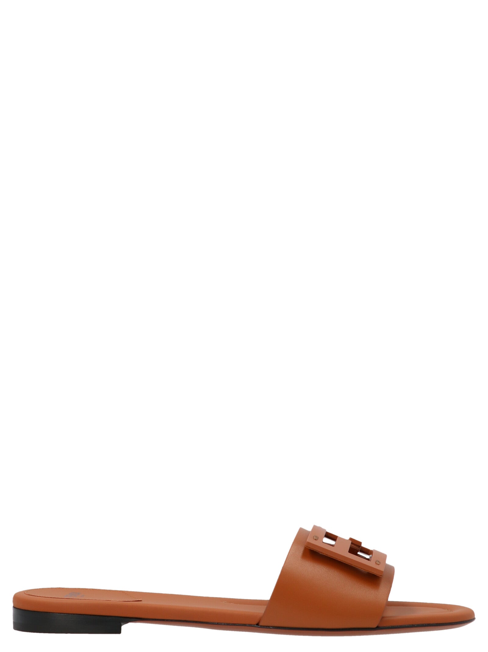 Fendi Brown Lamb Leather Slides Fendi