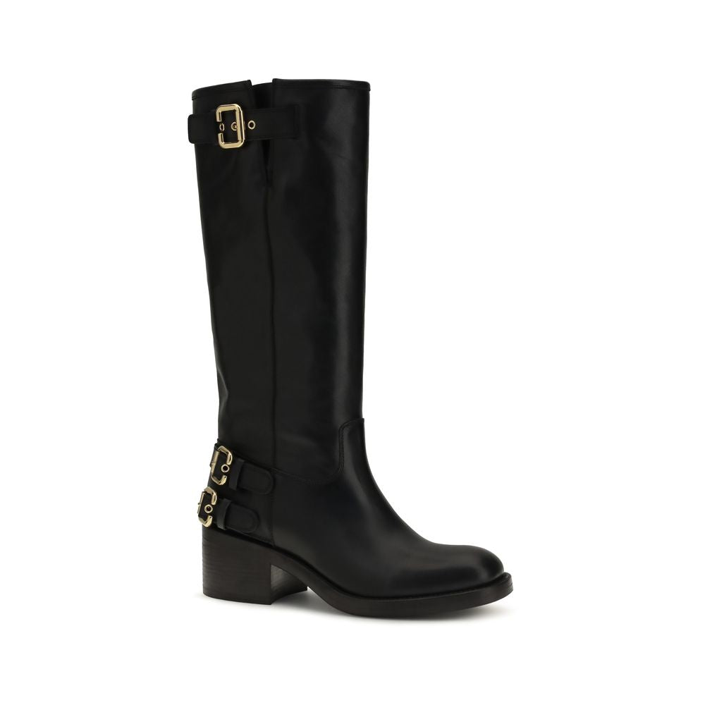 Chloé Black Calf Leather Bos Taurus Flat Boots Chloé