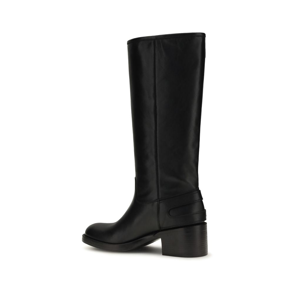 Chloé Black Calf Leather Bos Taurus Flat Boots Chloé