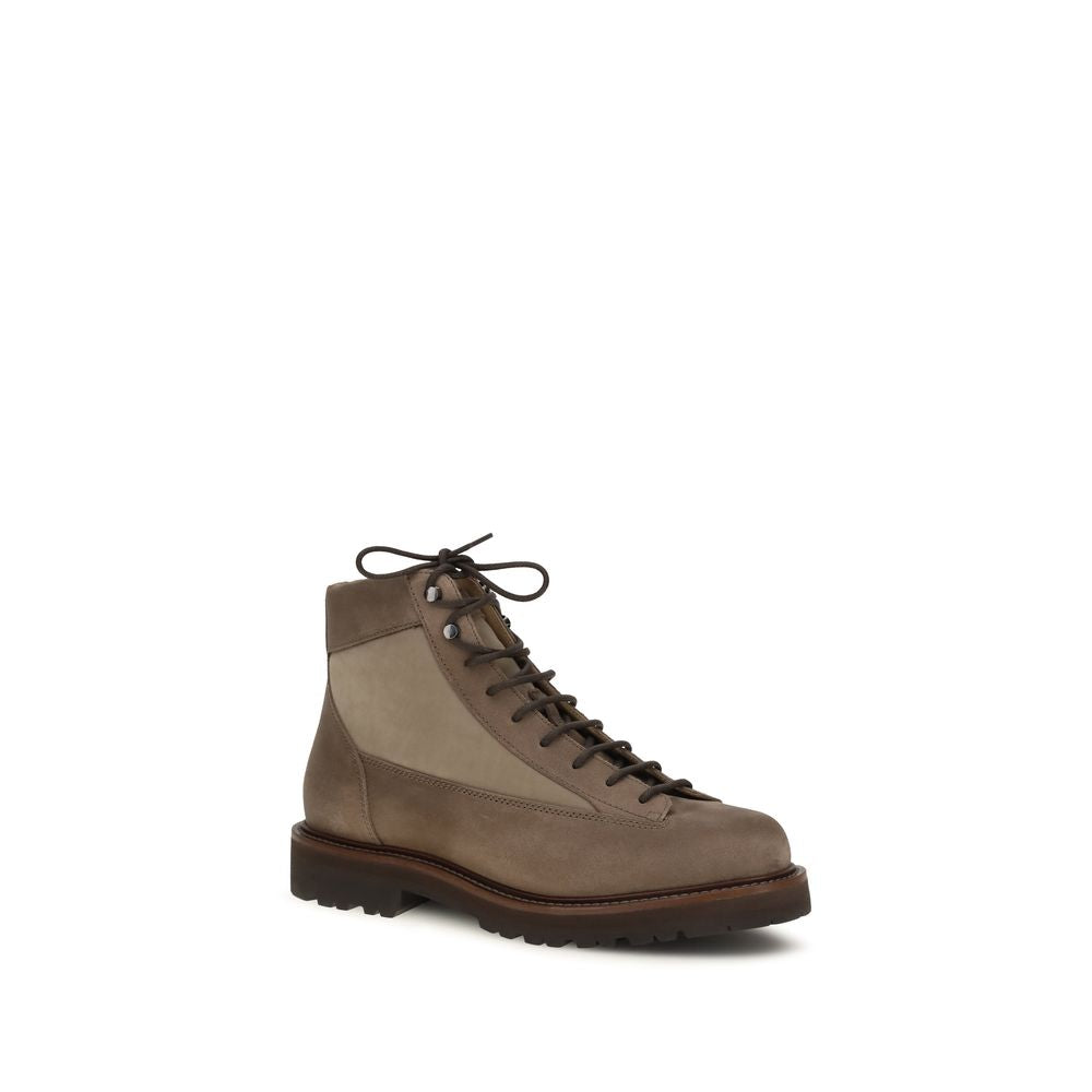 Brunello Cucinelli Brown Calf Leather Bos Taurus Lace-Up Boots Brunello Cucinelli