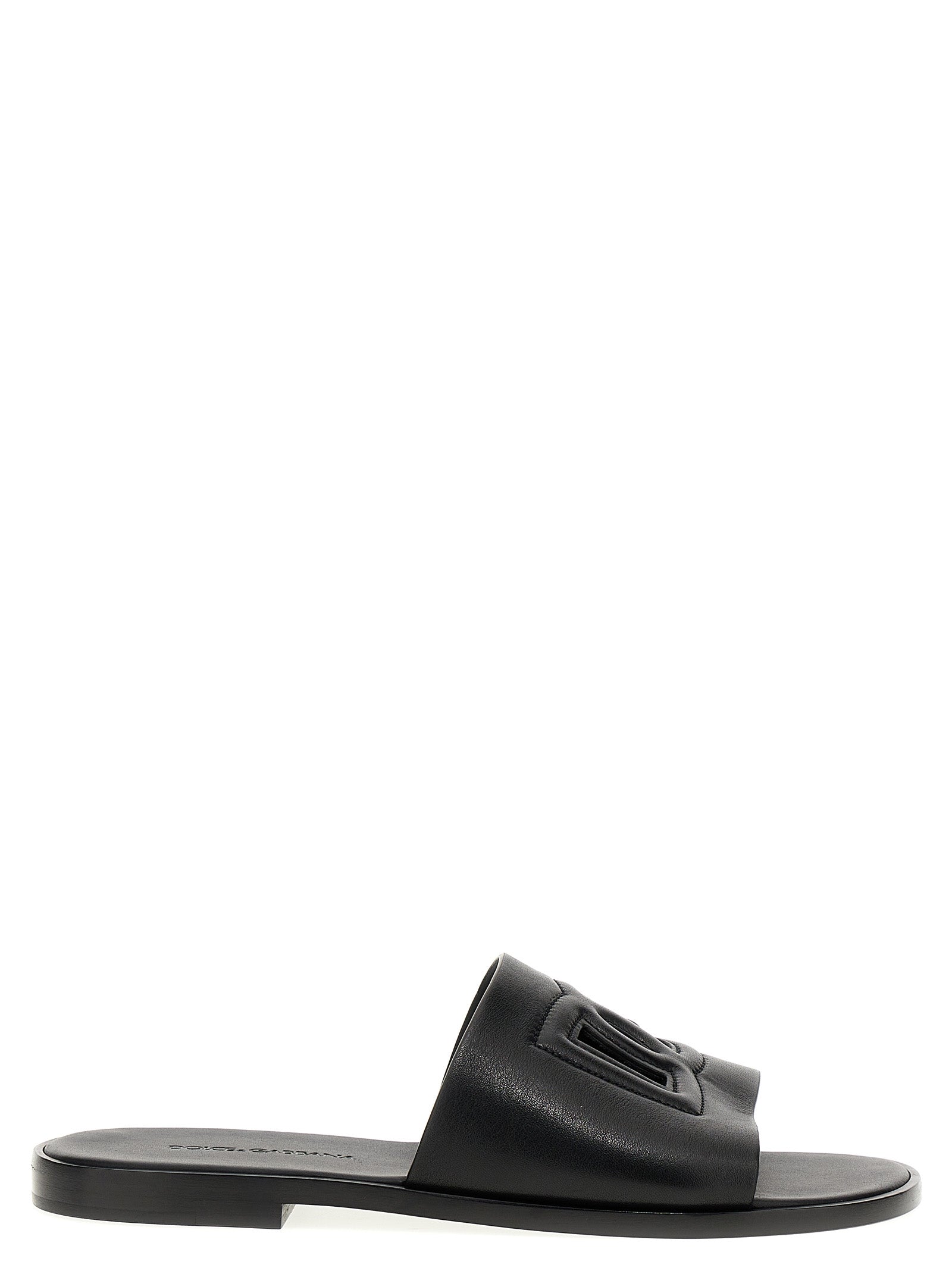 Dolce & Gabbana Black Leather Slides Dolce & Gabbana