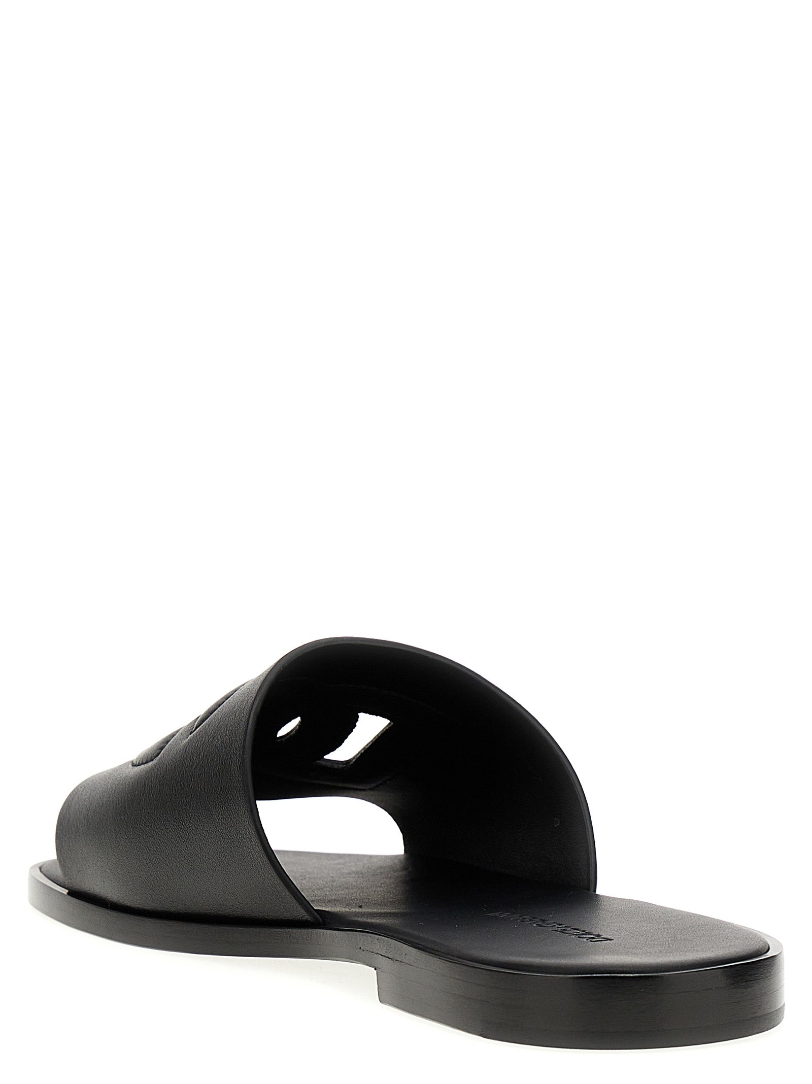 Dolce & Gabbana Black Leather Slides Dolce & Gabbana