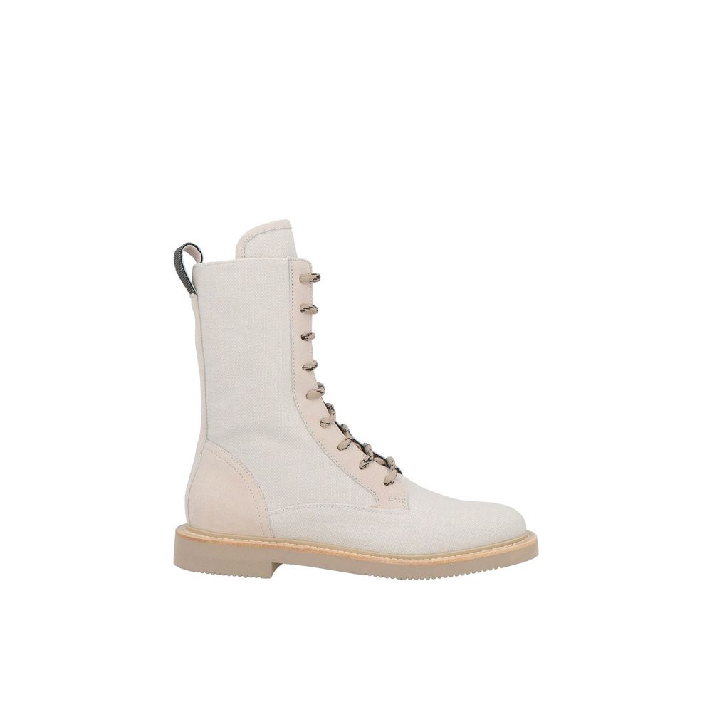Brunello Cucinelli Beige Cotton Lace-Up Boots Brunello Cucinelli