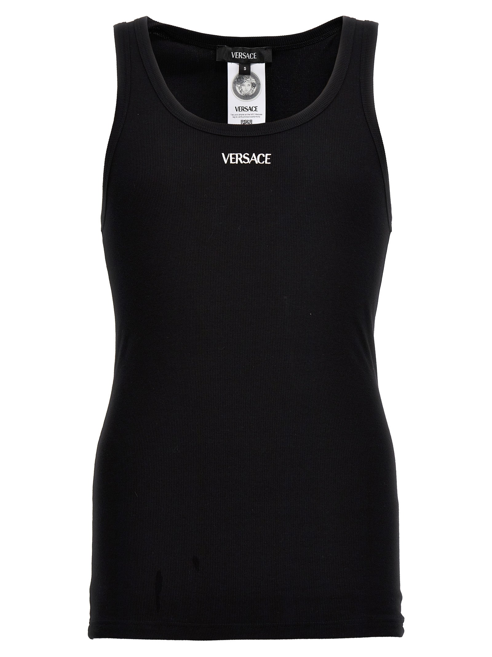 Versace Black Cotton Sleeveles T-Shirt Versace