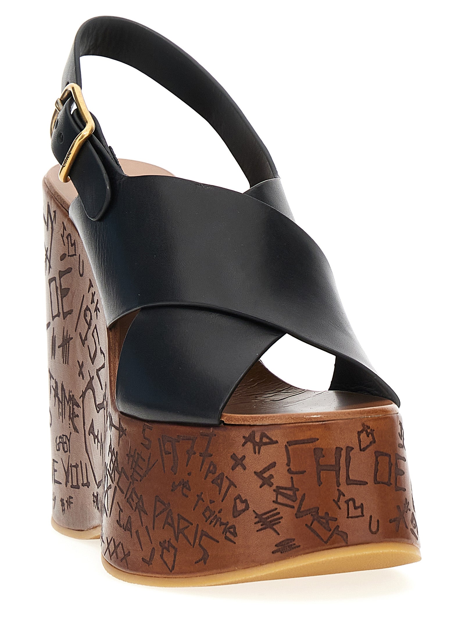 Chloé Black Calfskin Wedge Sandals Chloé
