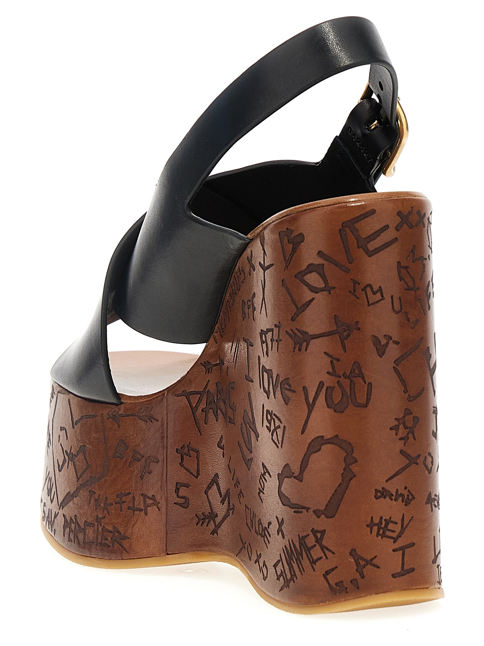 Chloé Black Calfskin Wedge Sandals Chloé