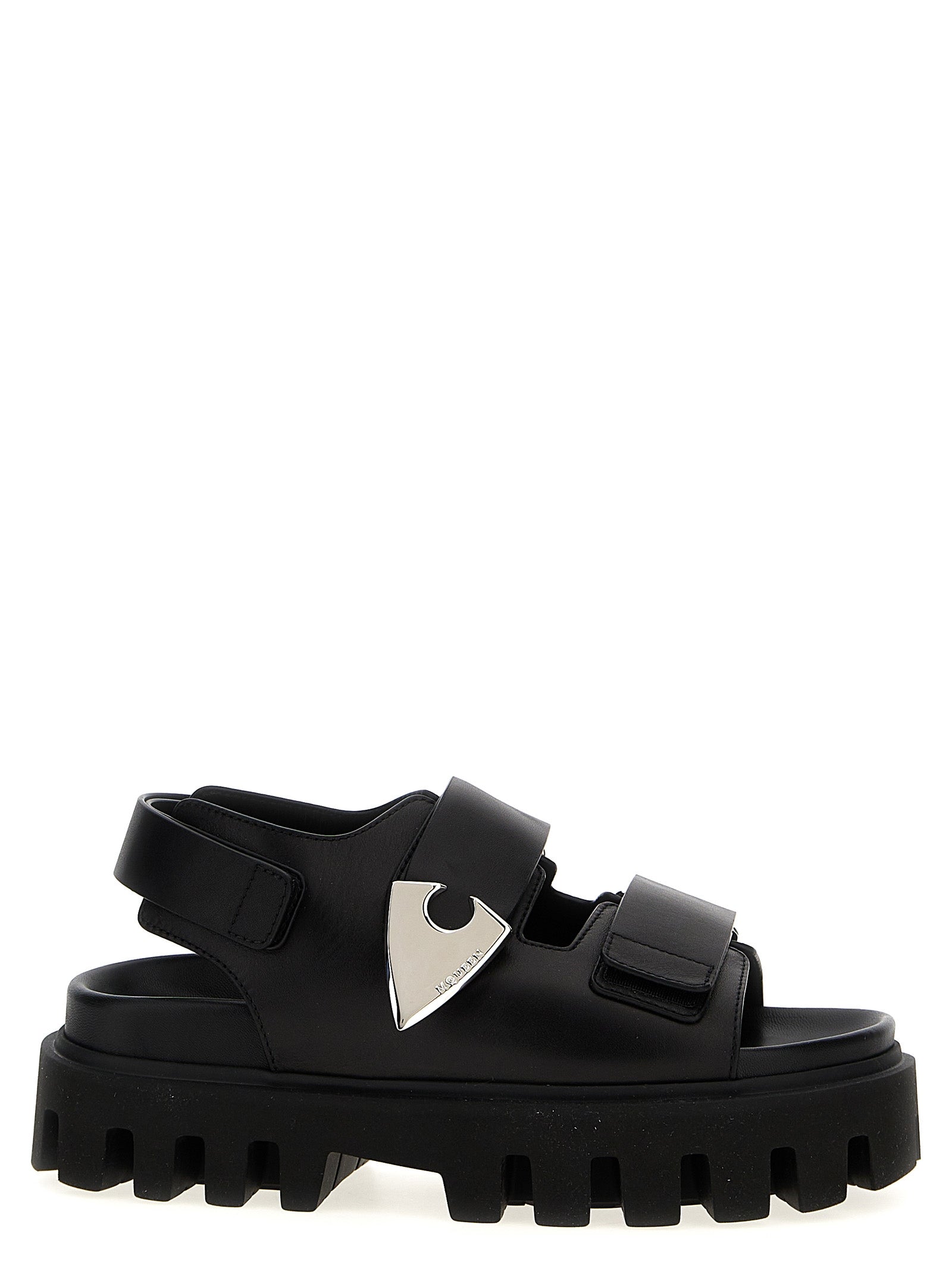 Alexander McQueen Black Calf Leather Bos Taurus Flat Sandals Alexander McQueen