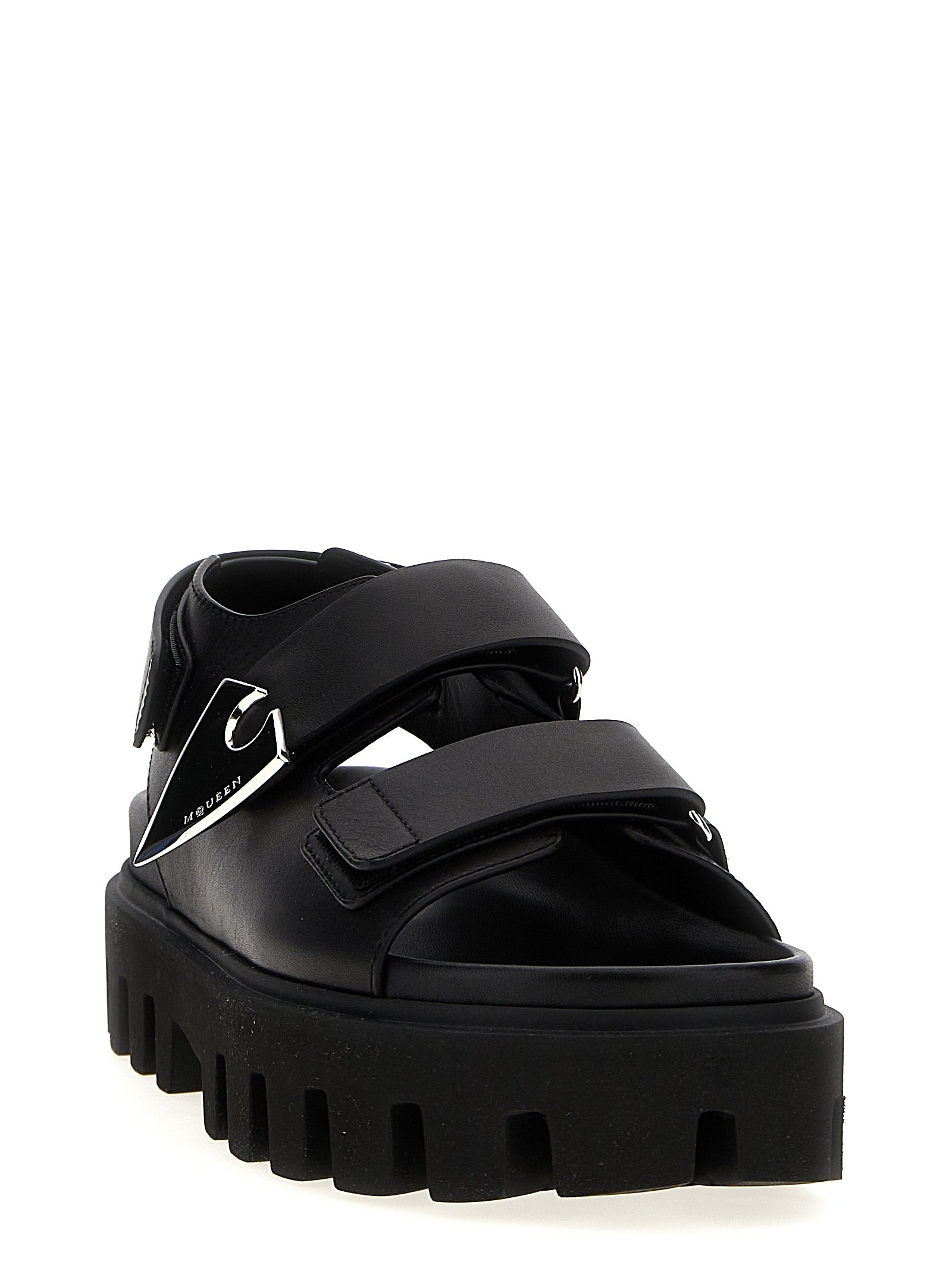 Alexander McQueen Black Calf Leather Bos Taurus Flat Sandals Alexander McQueen
