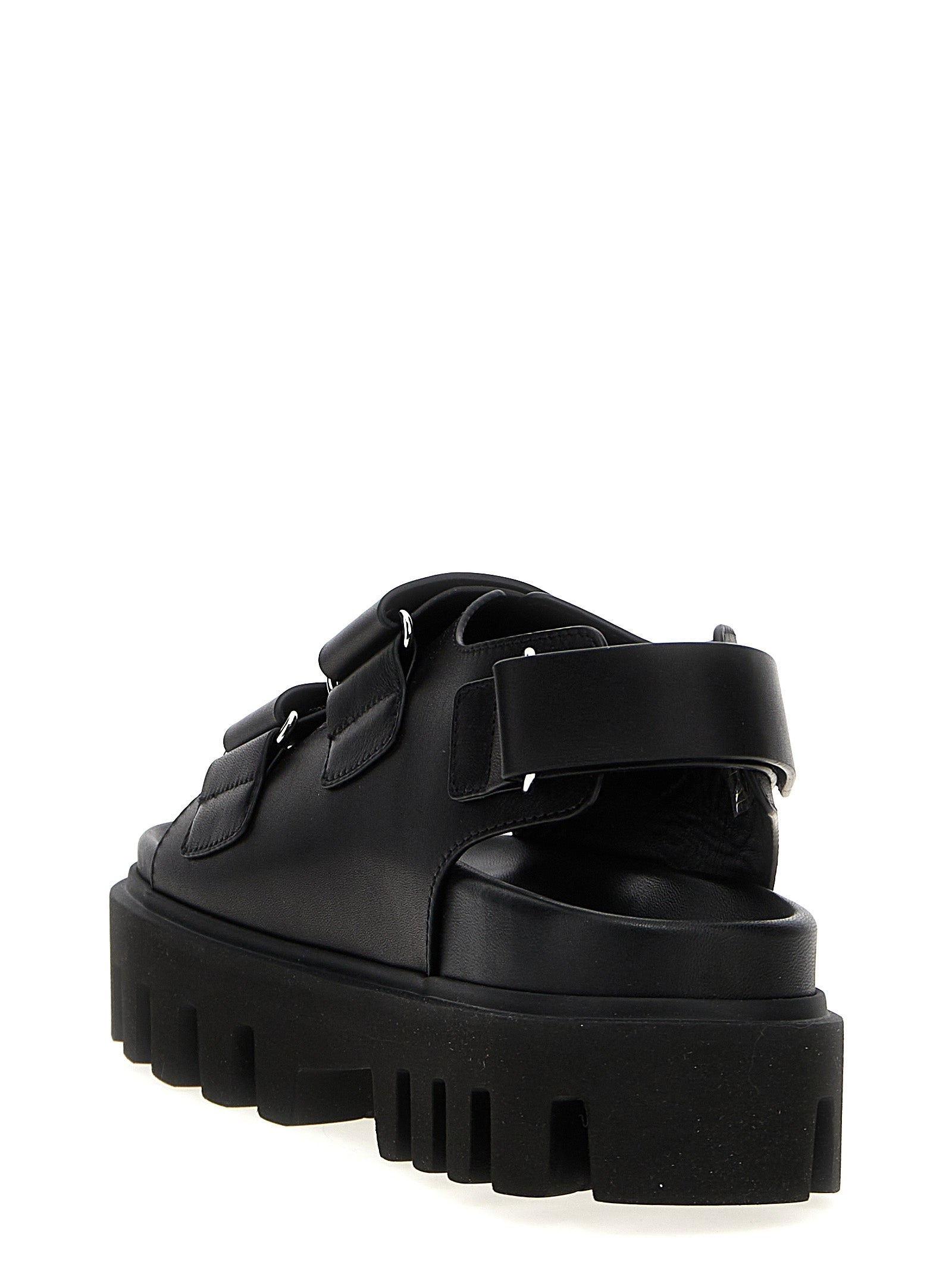 Alexander McQueen Black Calf Leather Bos Taurus Flat Sandals Alexander McQueen