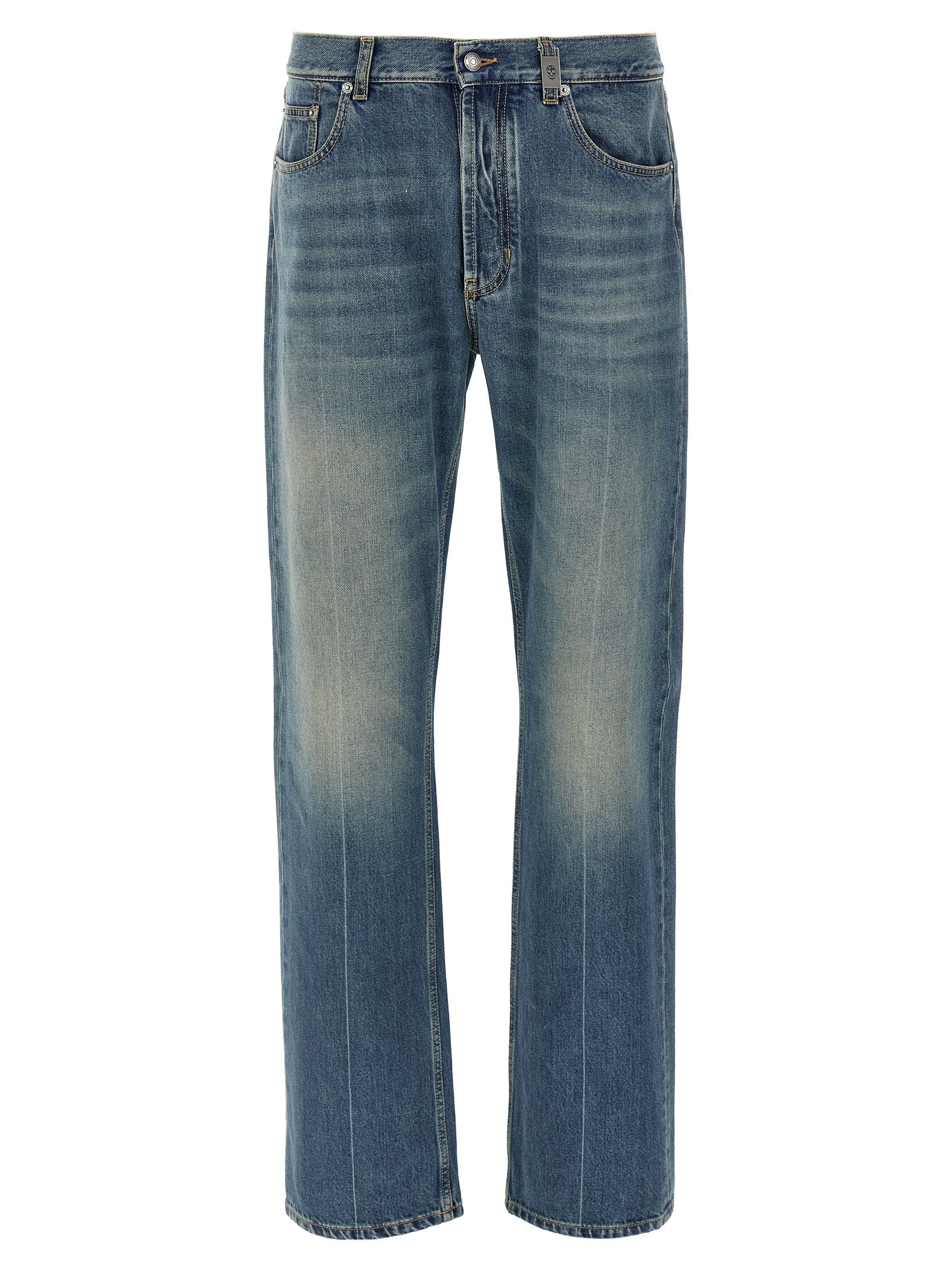 Alexander McQueen Blue Cotton Straight-Leg Jeans Alexander McQueen