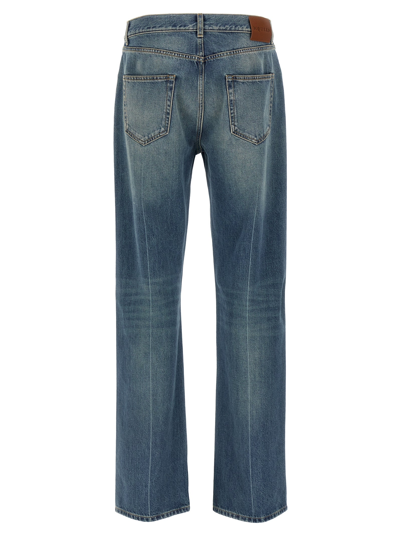 Alexander McQueen Blue Cotton Straight-Leg Jeans Alexander McQueen