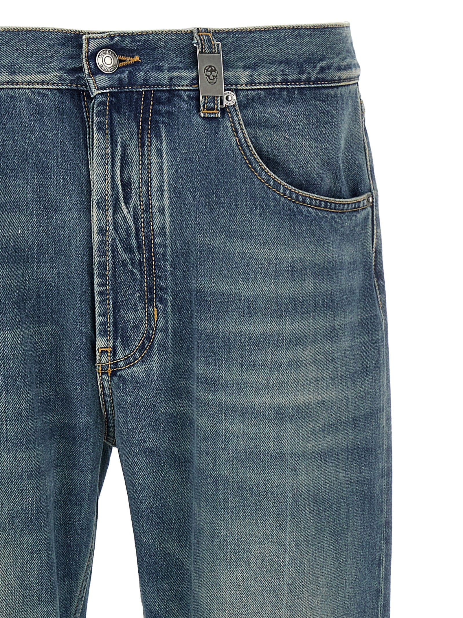 Alexander McQueen Blue Cotton Straight-Leg Jeans Alexander McQueen