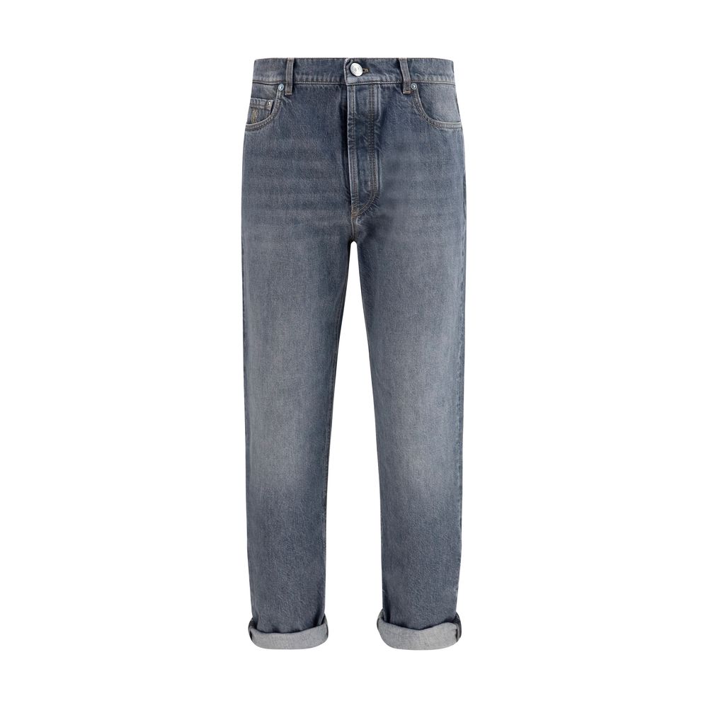 Brunello Cucinelli Gray Cotton Straight-Leg Jeans Brunello Cucinelli