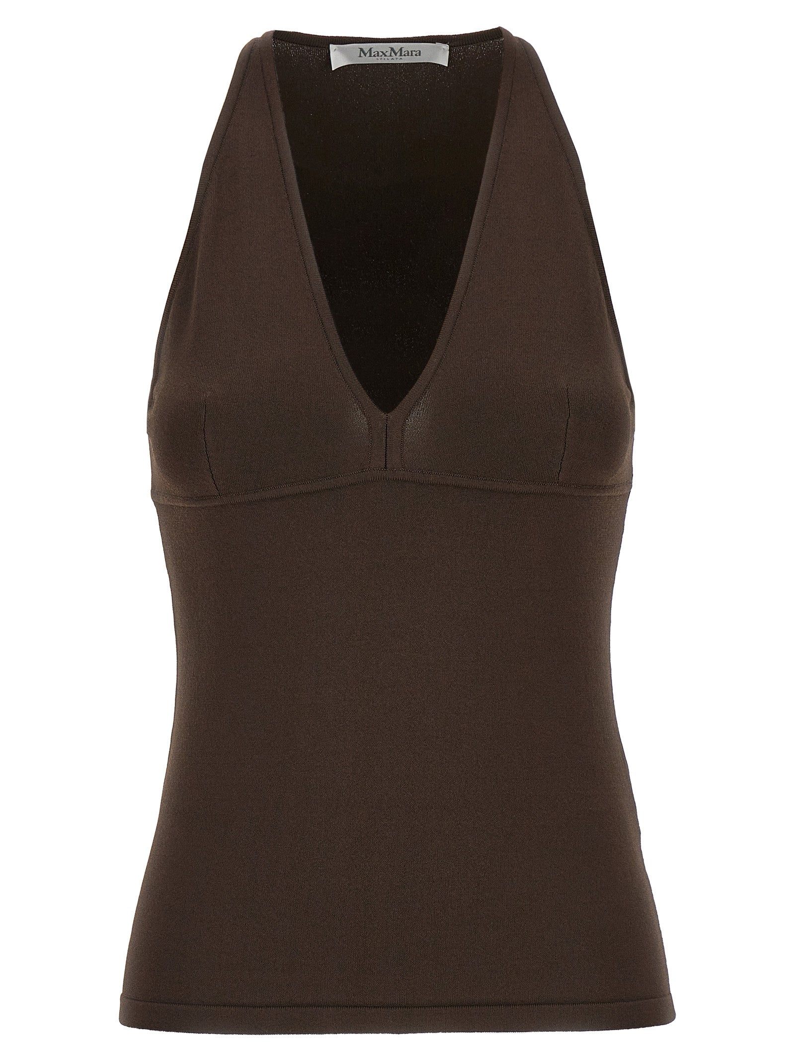 Max Mara Brown Viscose Sleeveles T-Shirt Max Mara