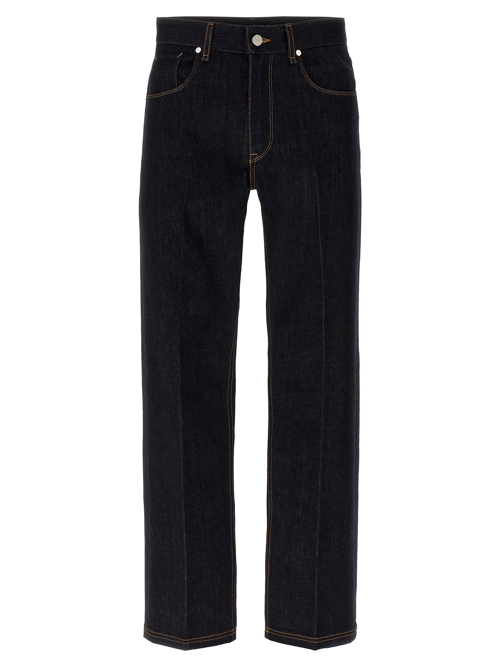 Fendi Blue Cotton Straight-Leg Jeans Fendi