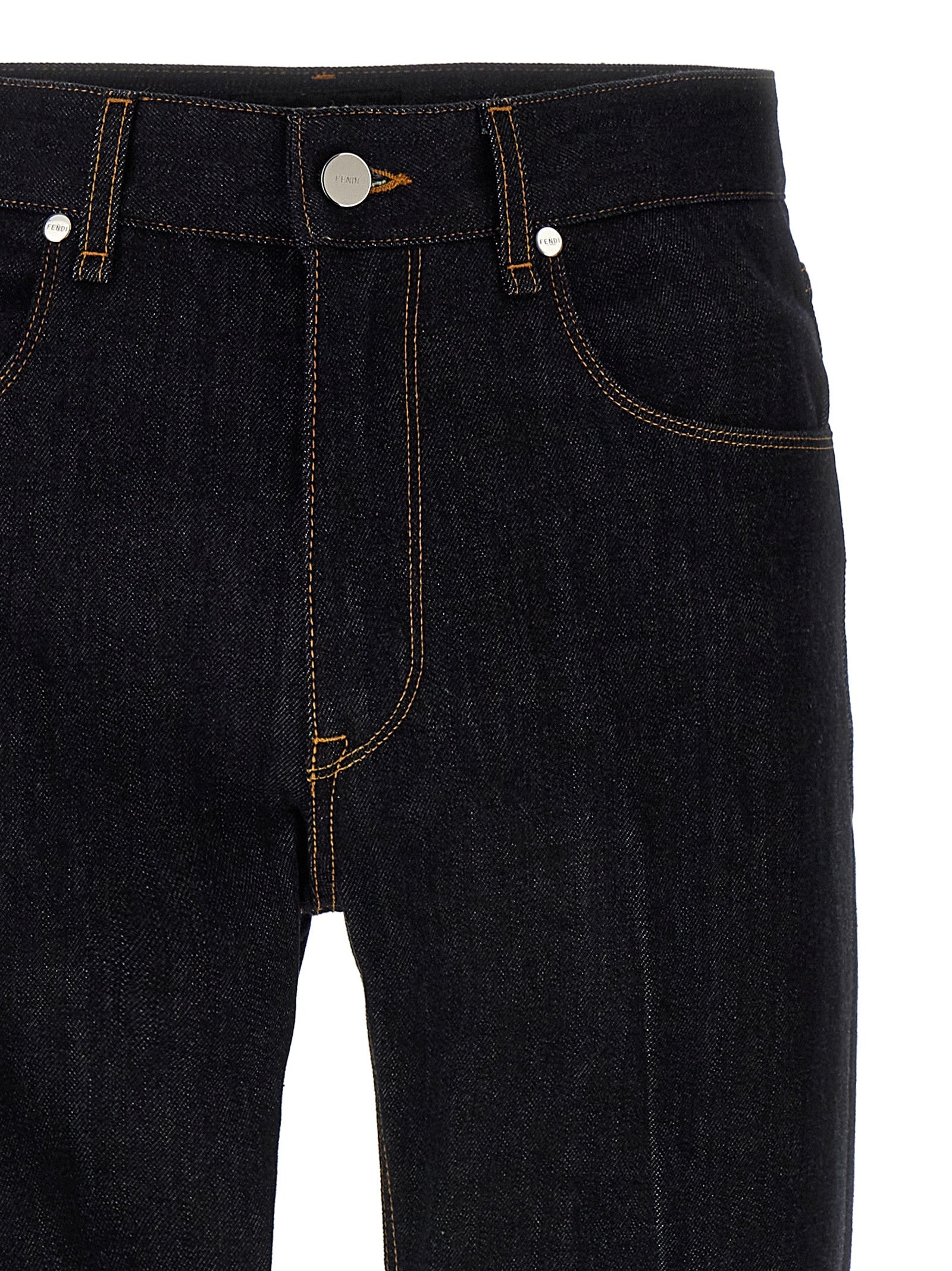 Fendi Blue Cotton Straight-Leg Jeans Fendi