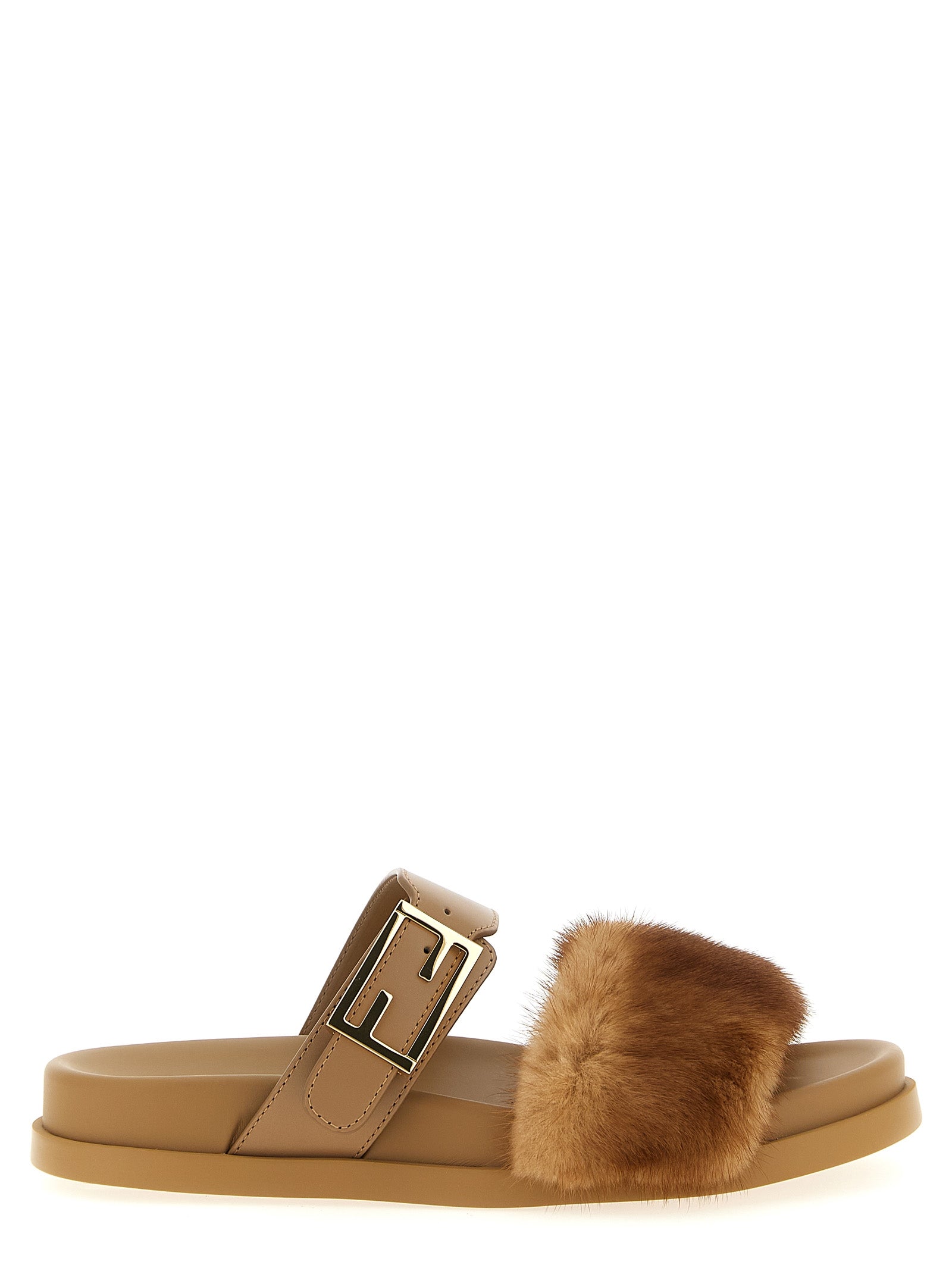 Fendi Brown Leather Slides Fendi