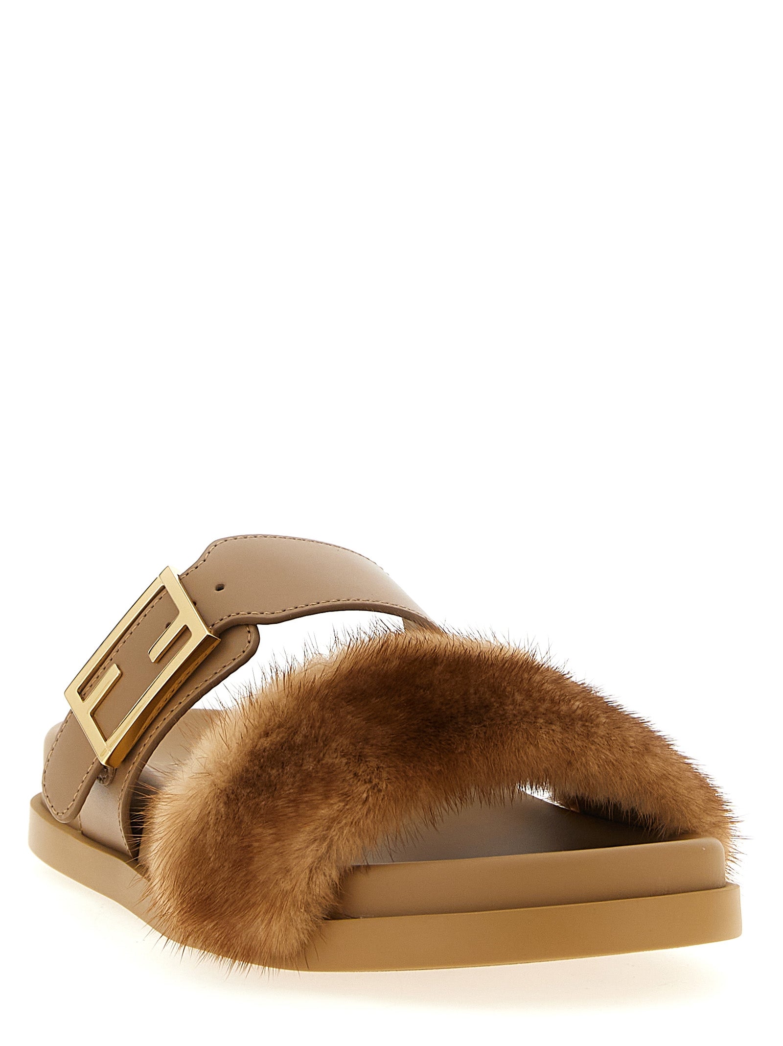 Fendi Brown Leather Slides Fendi