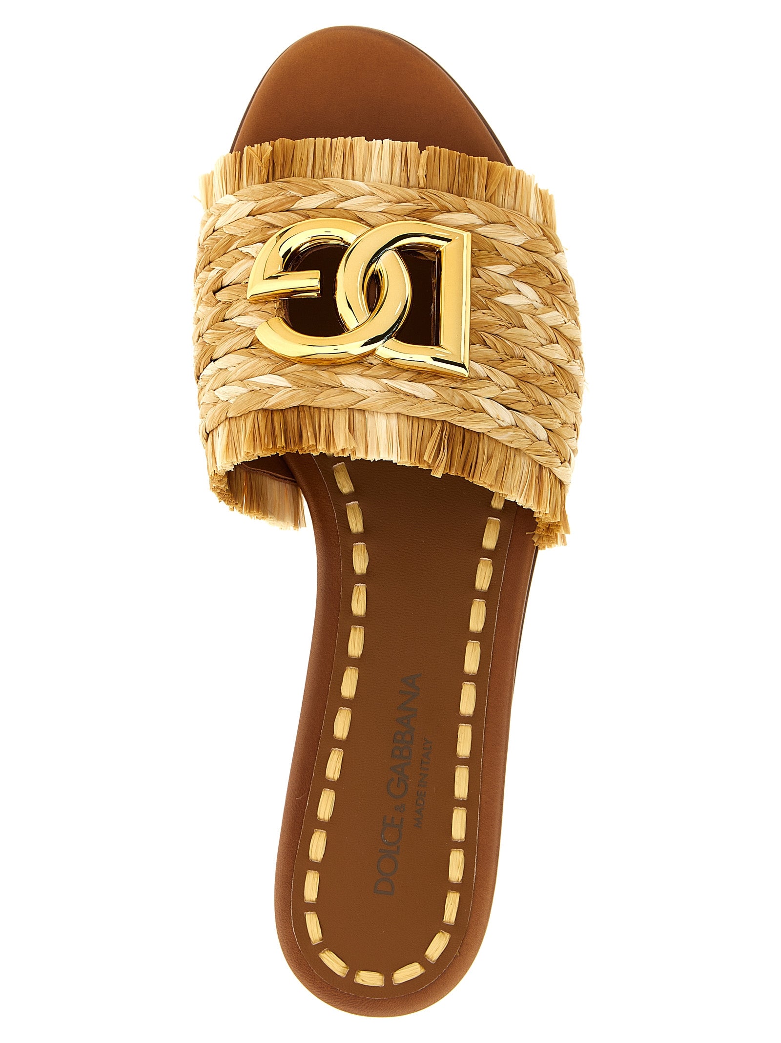 Dolce & Gabbana Brown Raffia Slides Dolce & Gabbana