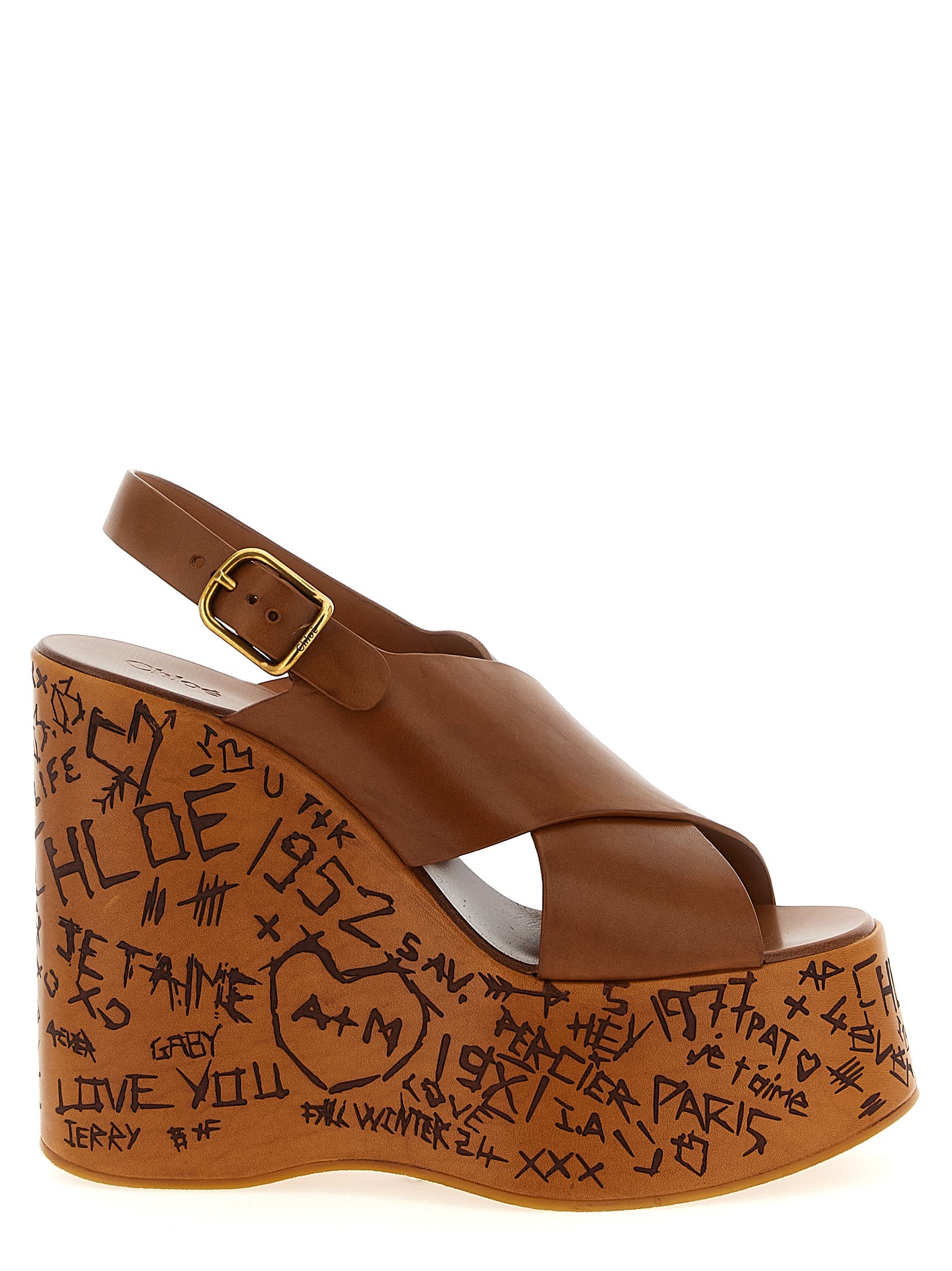 Chloé Brown Calfskin Wedge Sandals Chloé