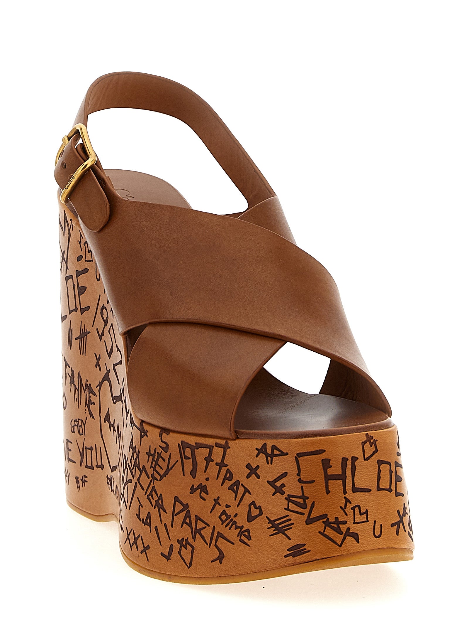 Chloé Brown Calfskin Wedge Sandals Chloé