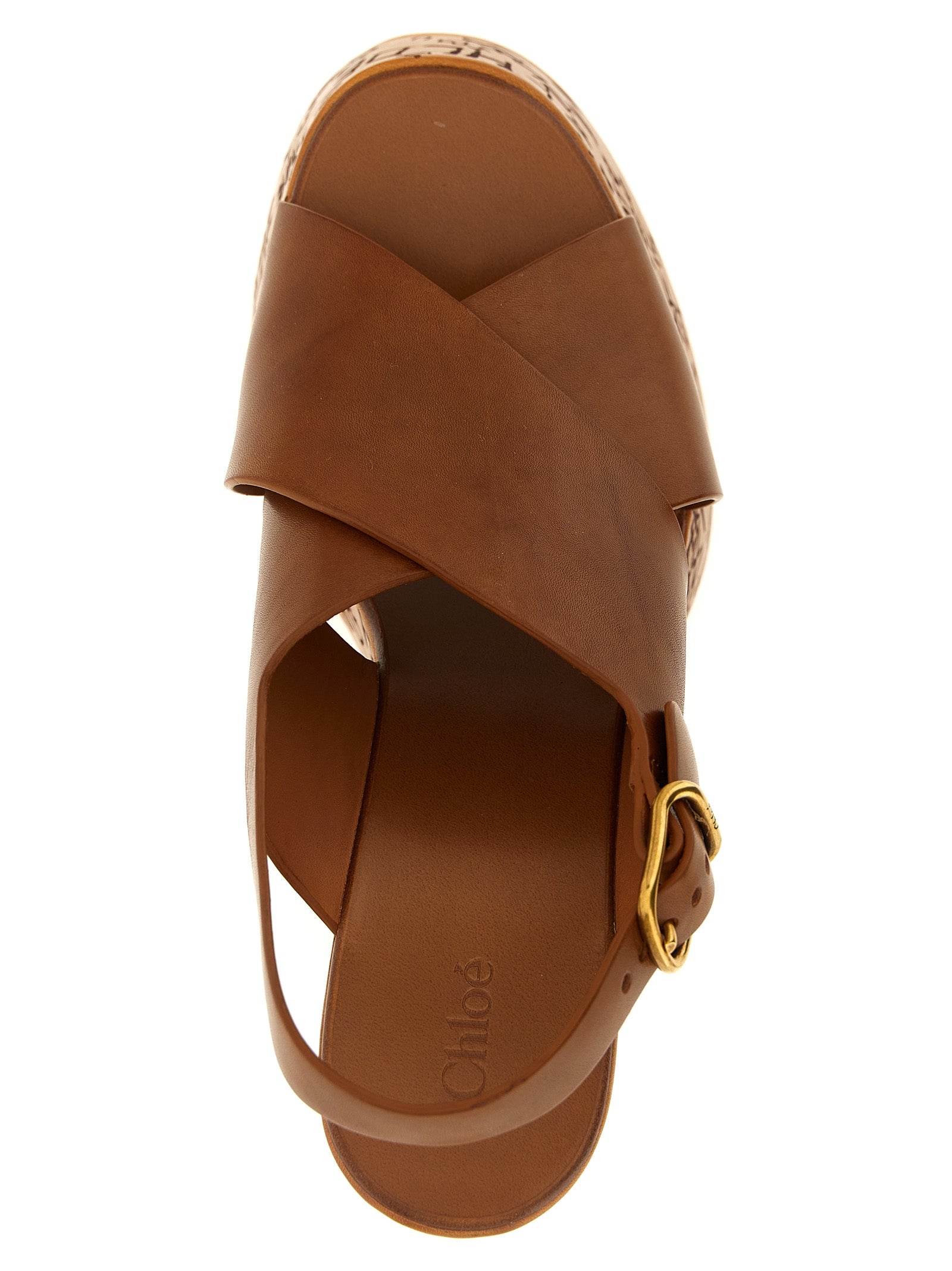 Chloé Brown Calfskin Wedge Sandals Chloé