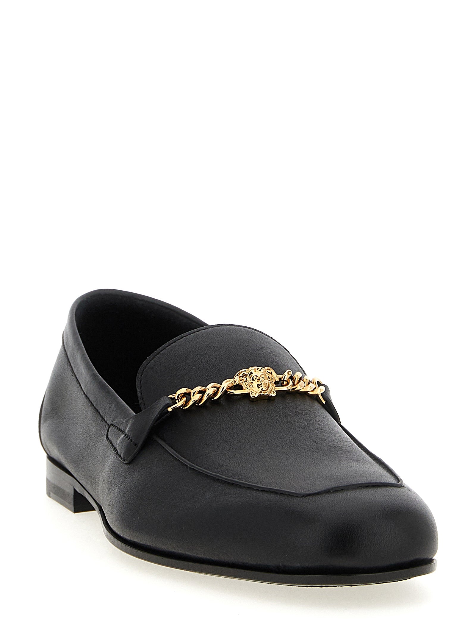 Versace Black Calfskin Slip-On Loafers Versace