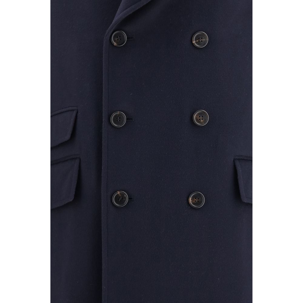 Brunello Cucinelli Blue Wool Oves Aries Coat Brunello Cucinelli