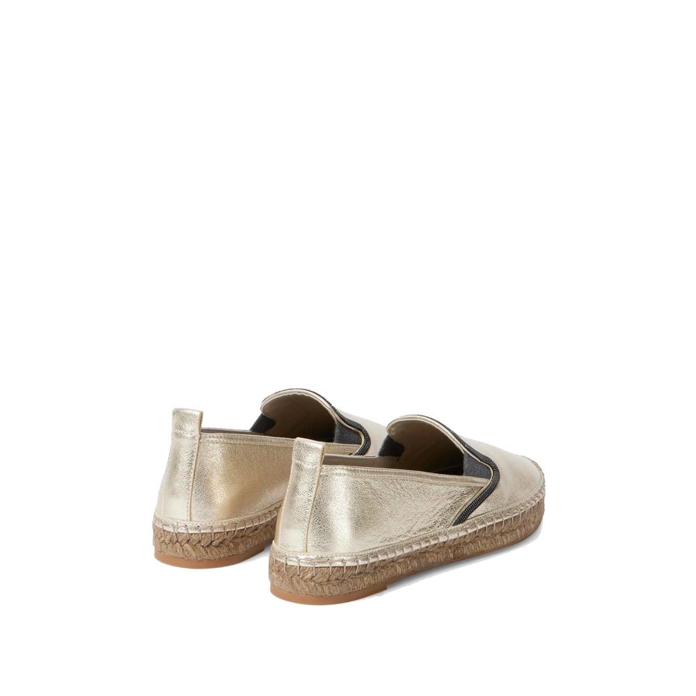 Brunello Cucinelli Gold Leather Espadrilles Brunello Cucinelli
