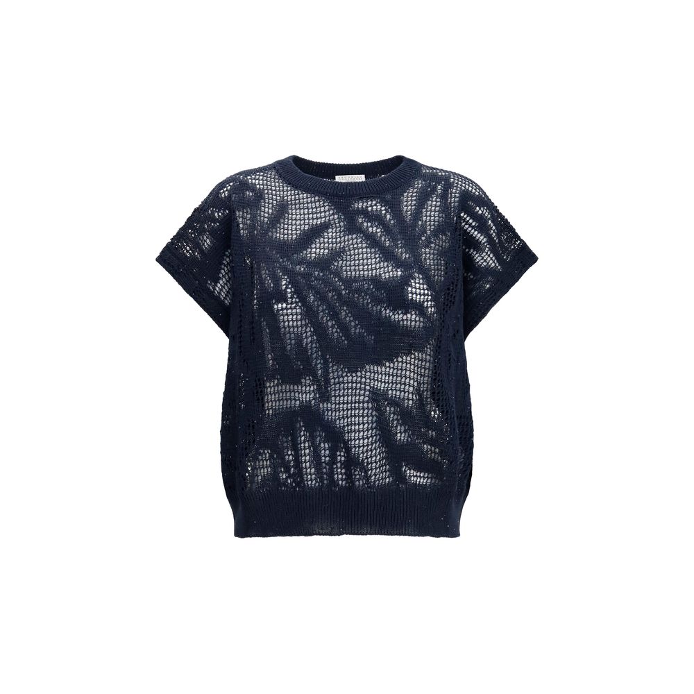 Brunello Cucinelli Blue Linen T-Shirt Brunello Cucinelli