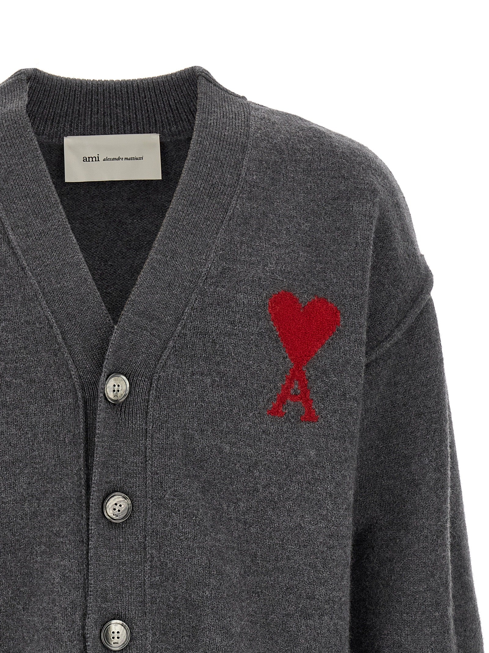 Ami Paris Gray Wool Cardigan Ami Paris