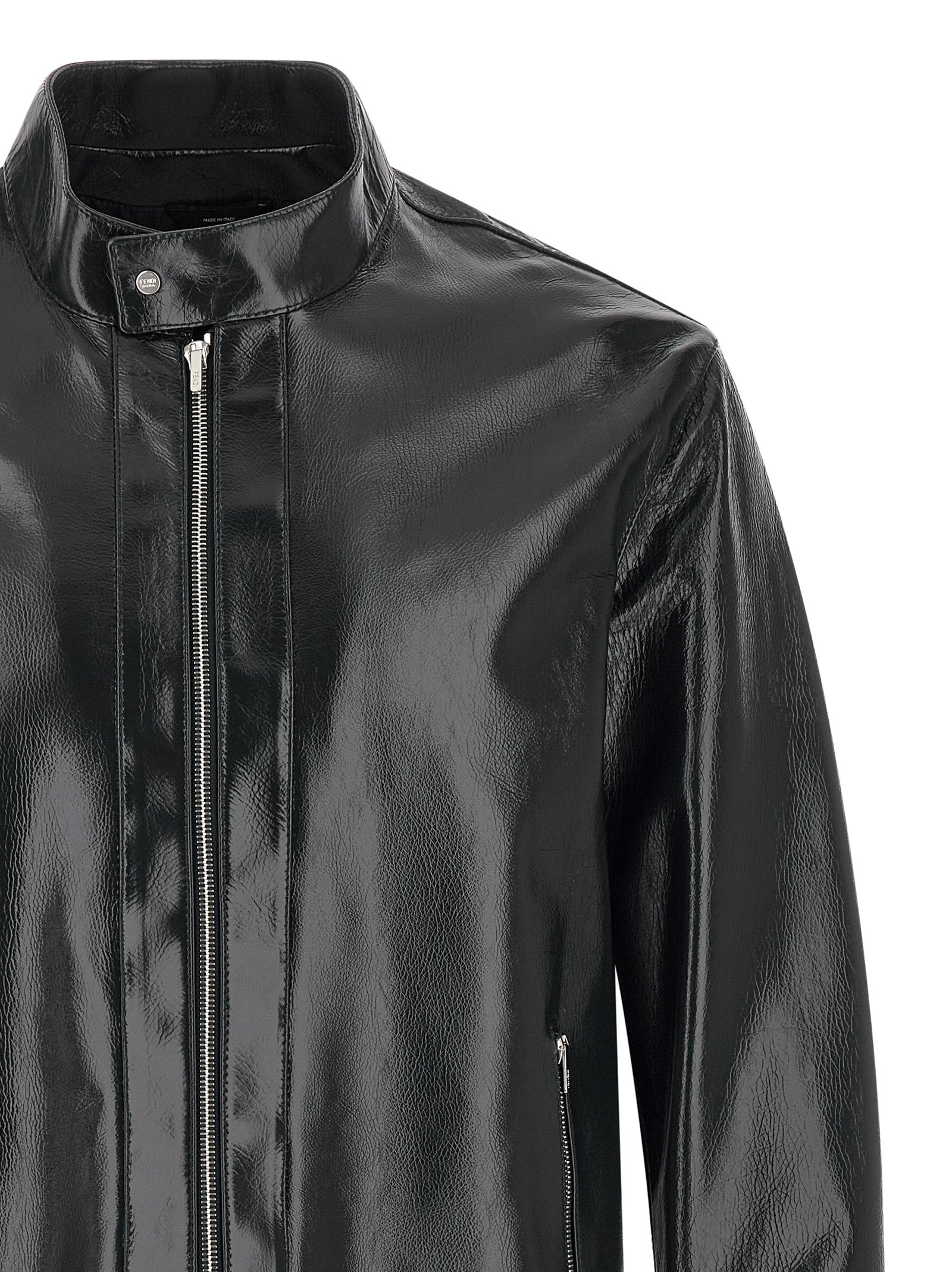 Fendi Blue Lamb Leather Leather Jacket Fendi