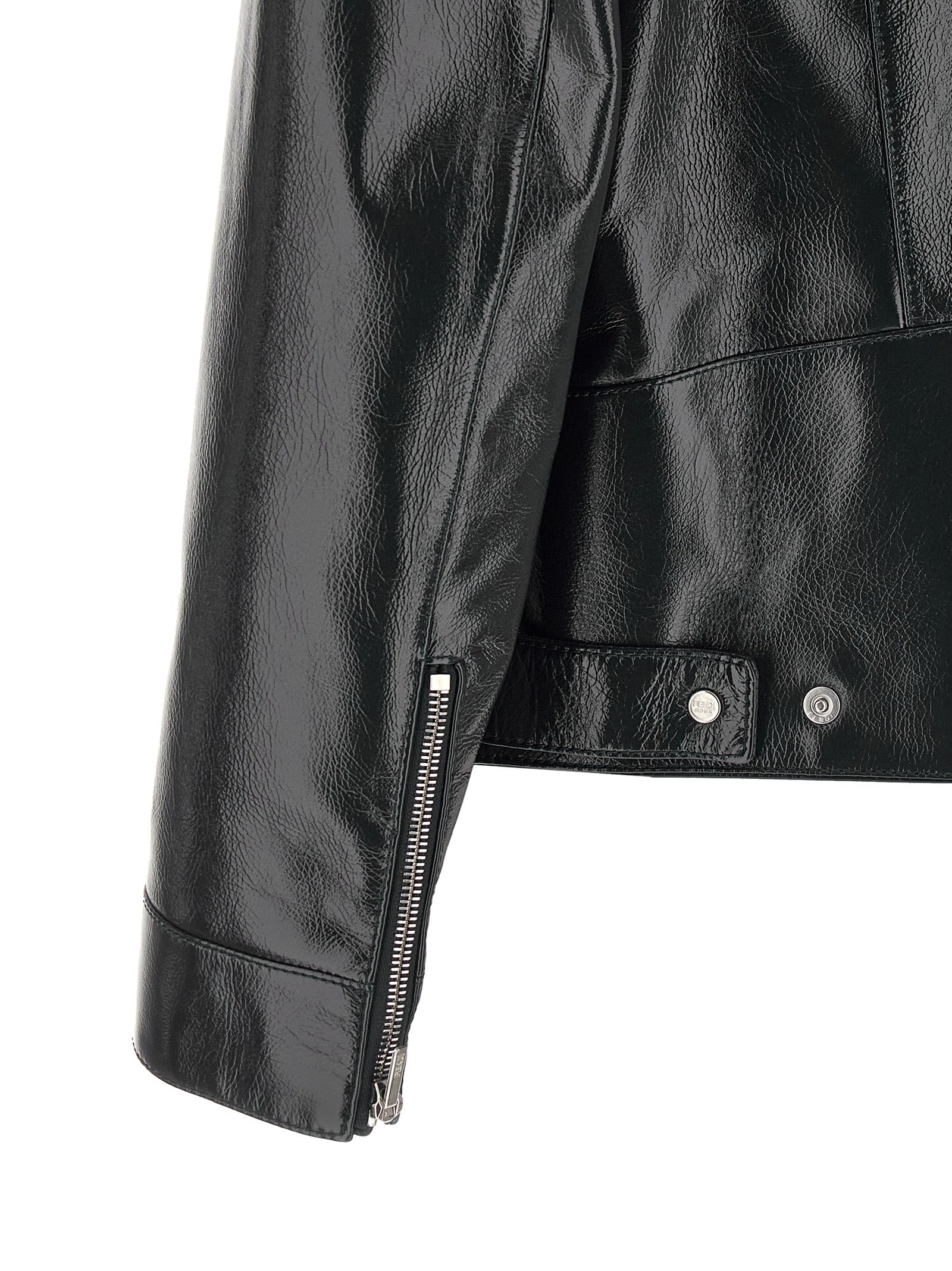 Fendi Blue Lamb Leather Leather Jacket Fendi