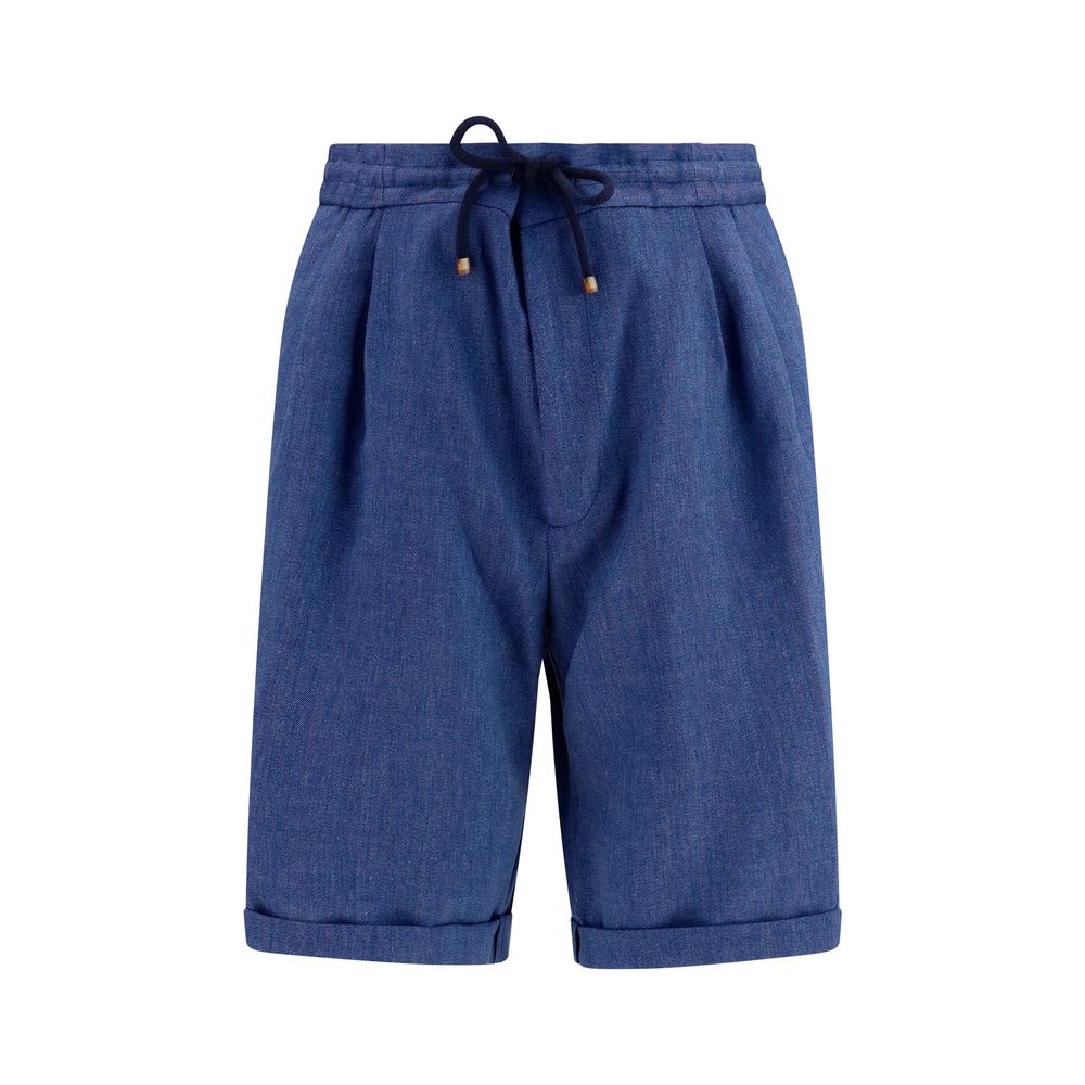 Brunello Cucinelli Blue Linen Bermuda Shorts Brunello Cucinelli