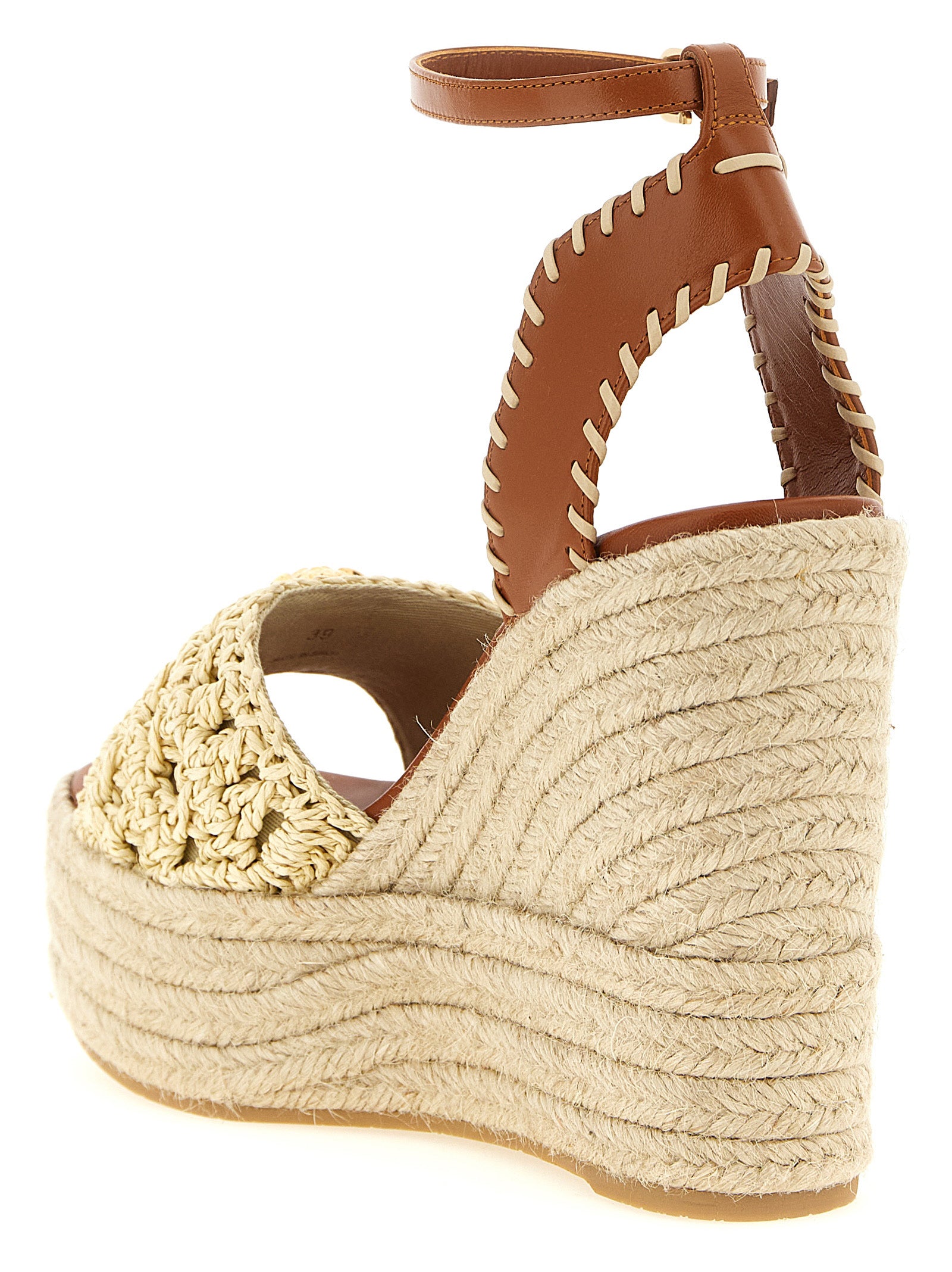 Versace Beige Lamb Leather Wedge Sandals Versace