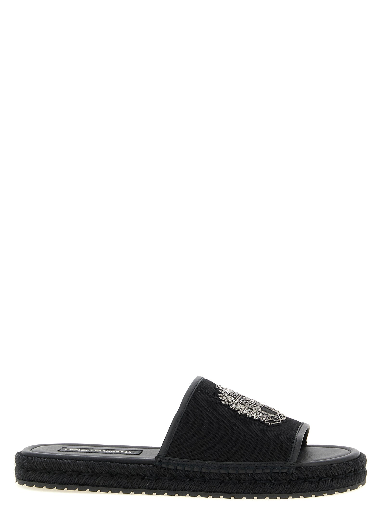 Dolce & Gabbana Black Cotton Slides Dolce & Gabbana