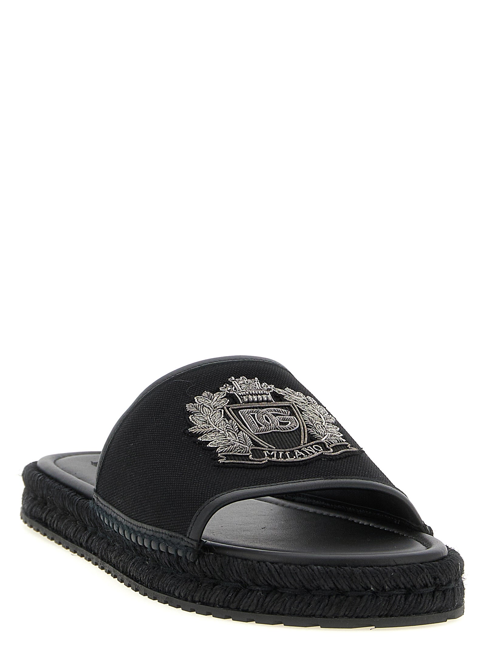 Dolce & Gabbana Black Cotton Slides Dolce & Gabbana