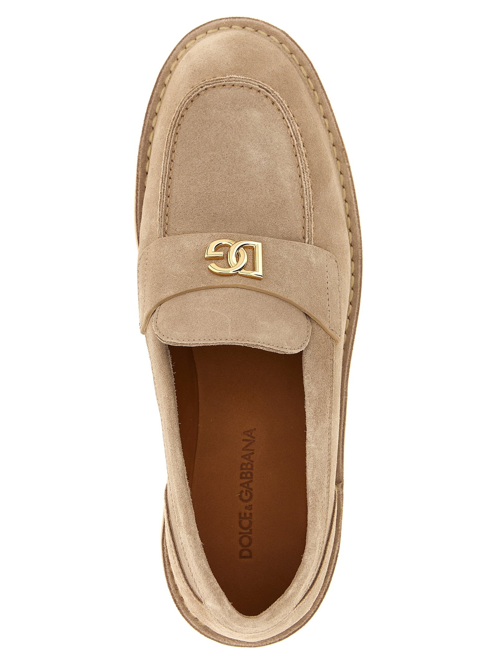 Dolce & Gabbana Beige Calfskin Slip-On Loafers Dolce & Gabbana